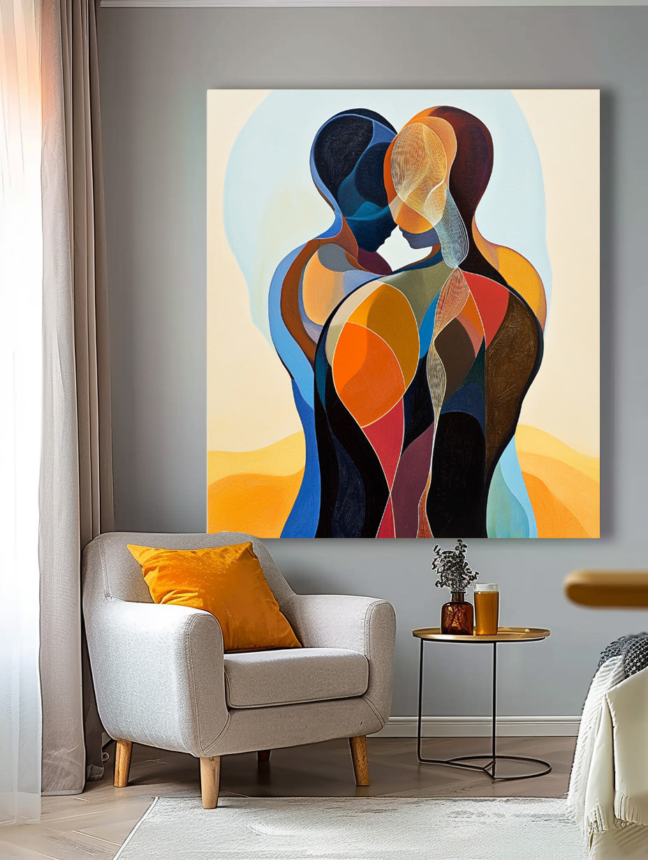 Large Portrait Artwork Original Figure Acrylic Painting Canvas Colorful Lovers Abstract Wall Art