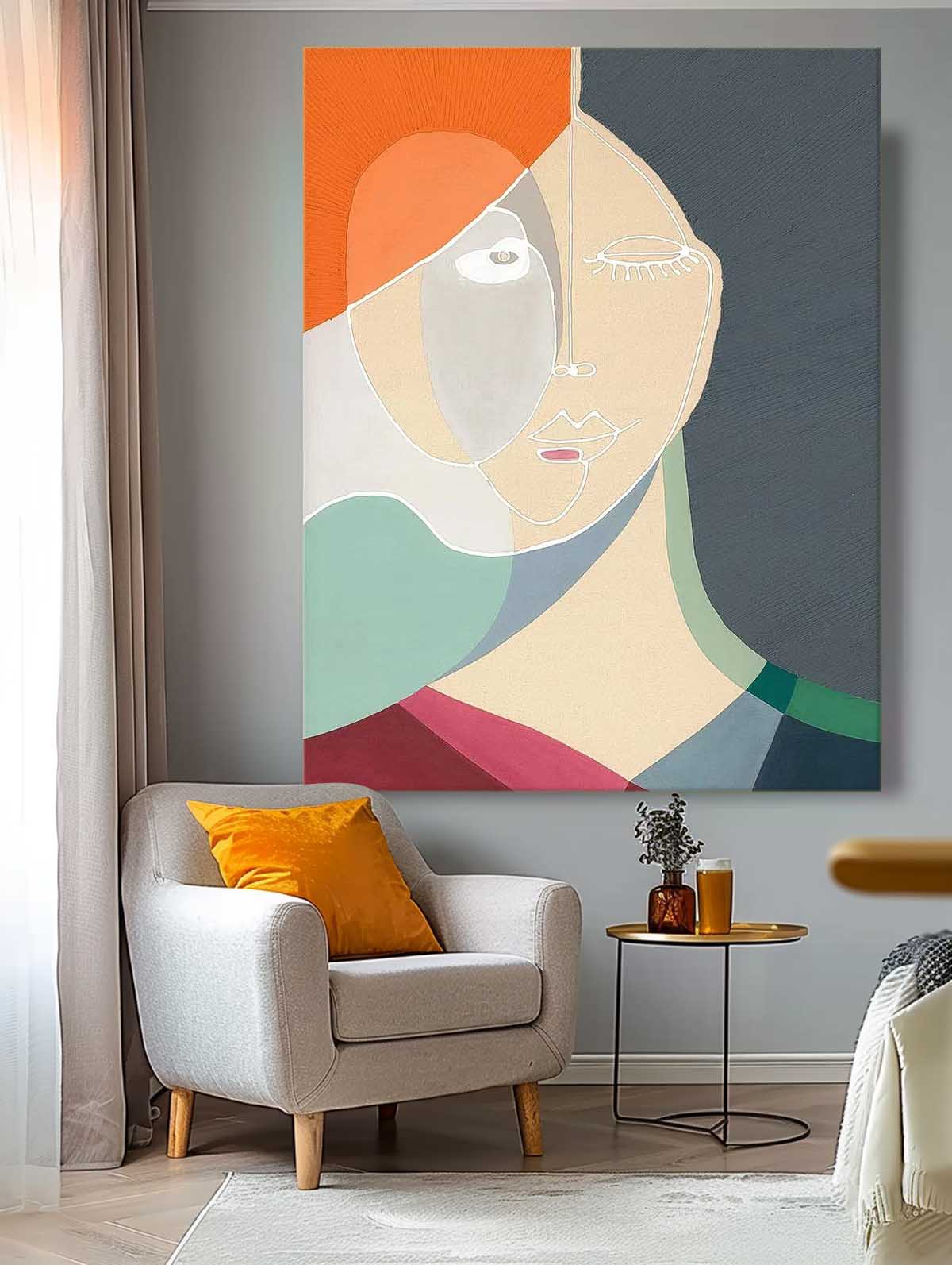 Minimalism Colorful Abstract Line Artwork Large Figure Painting Original Nordic Style Wall Art Gift