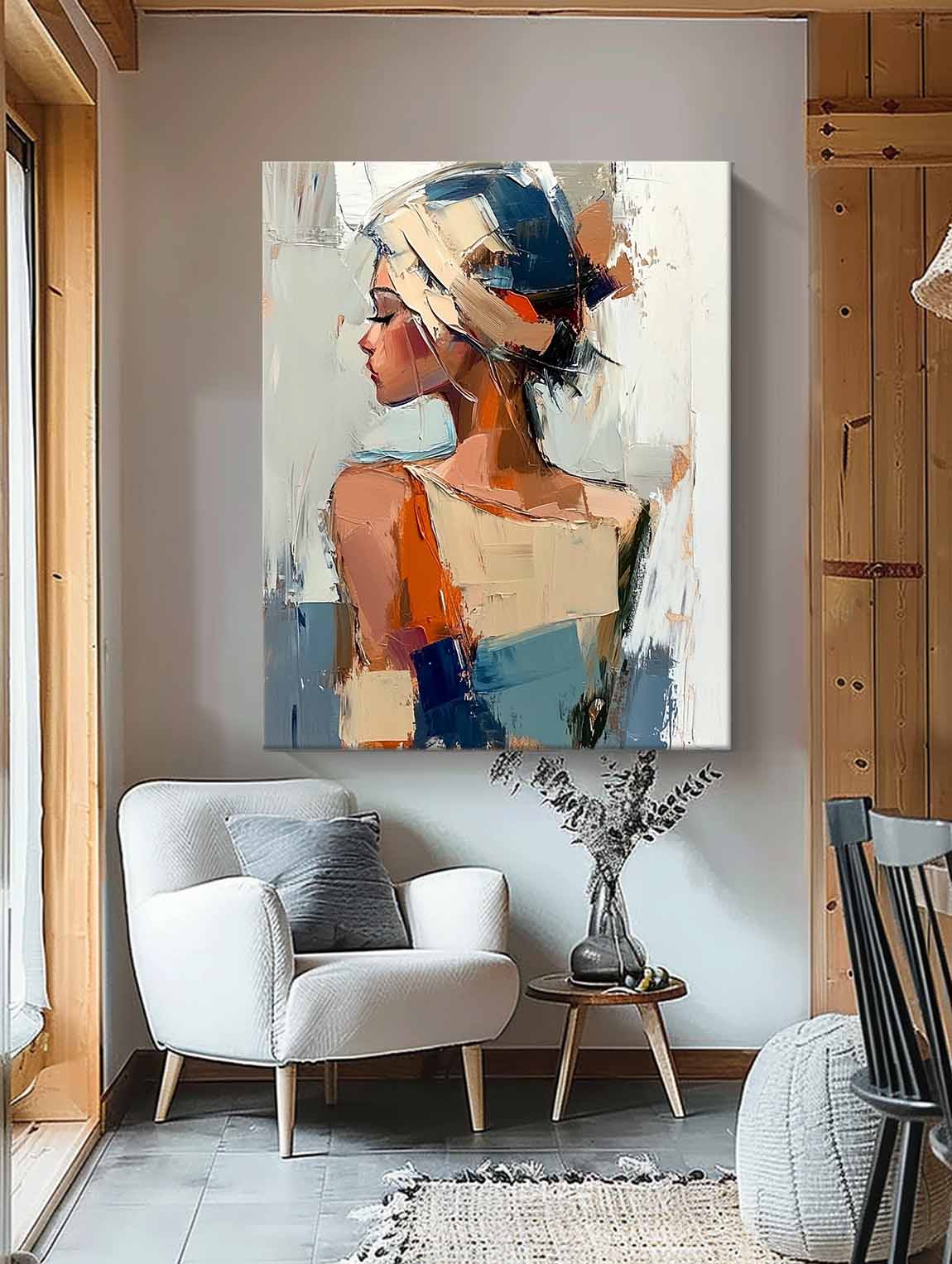 Original Texture Girl Wall Art Abstract Figure Profile Oil Painting On Canvas Portrait Modern Artwork