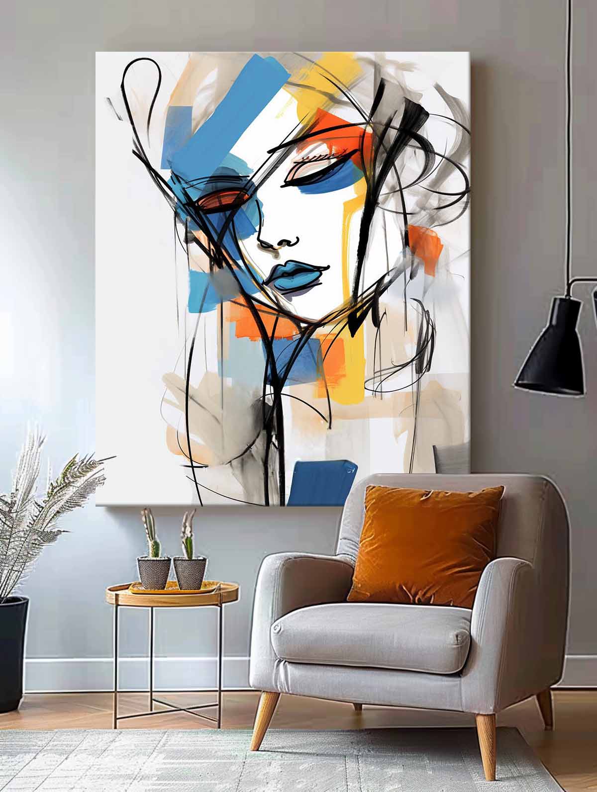 Abstract Lines Character Painting Framed Artwork Large Figure Acrylic Painting Original Color Minimalism Wall Art