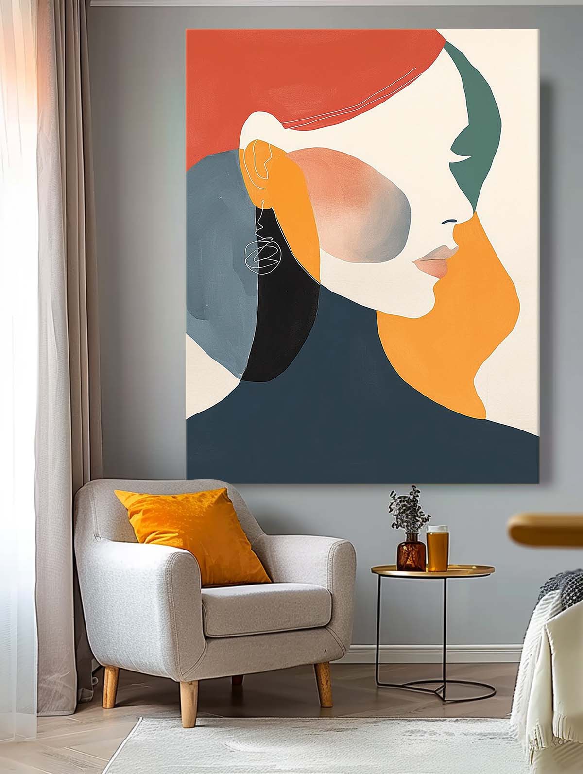 Minimalism Colorful Abstract Face Profile Acrylic painting Original Nordic Style Wall Art Large Figure Artwork