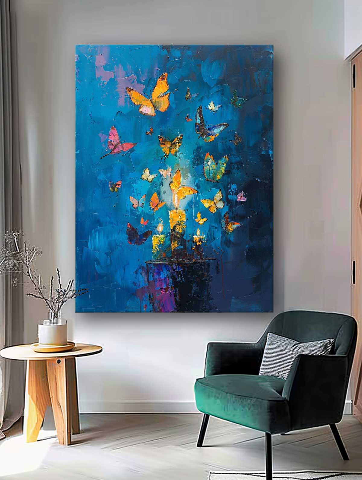 Original Artwork Abstract Still Life Painting Butterfly By Candlelight Acrylic Painting On Canvas For Living Room