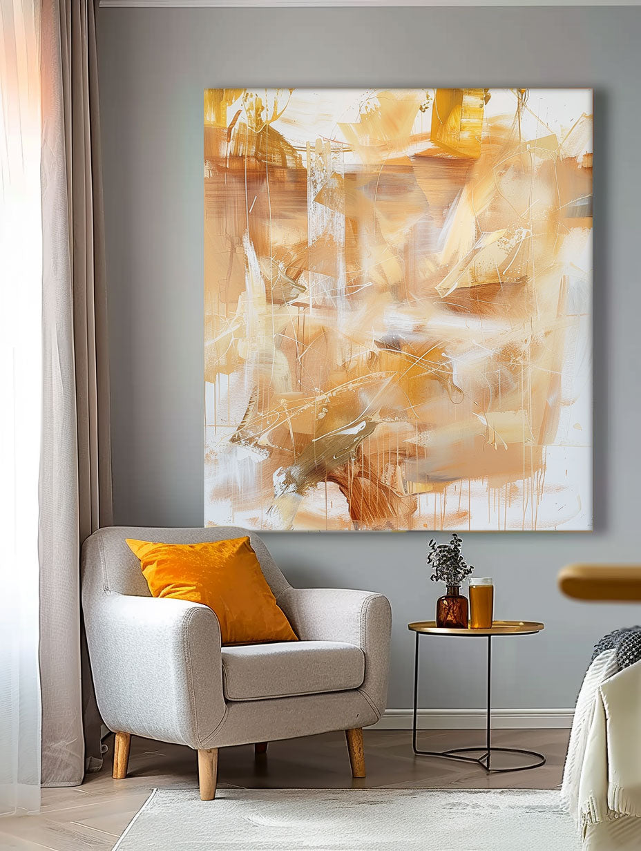 Oversize Modern Acrylic Painting On Canvas Yellow Texture Abstract Oil Painting Original Artwork Home Decor