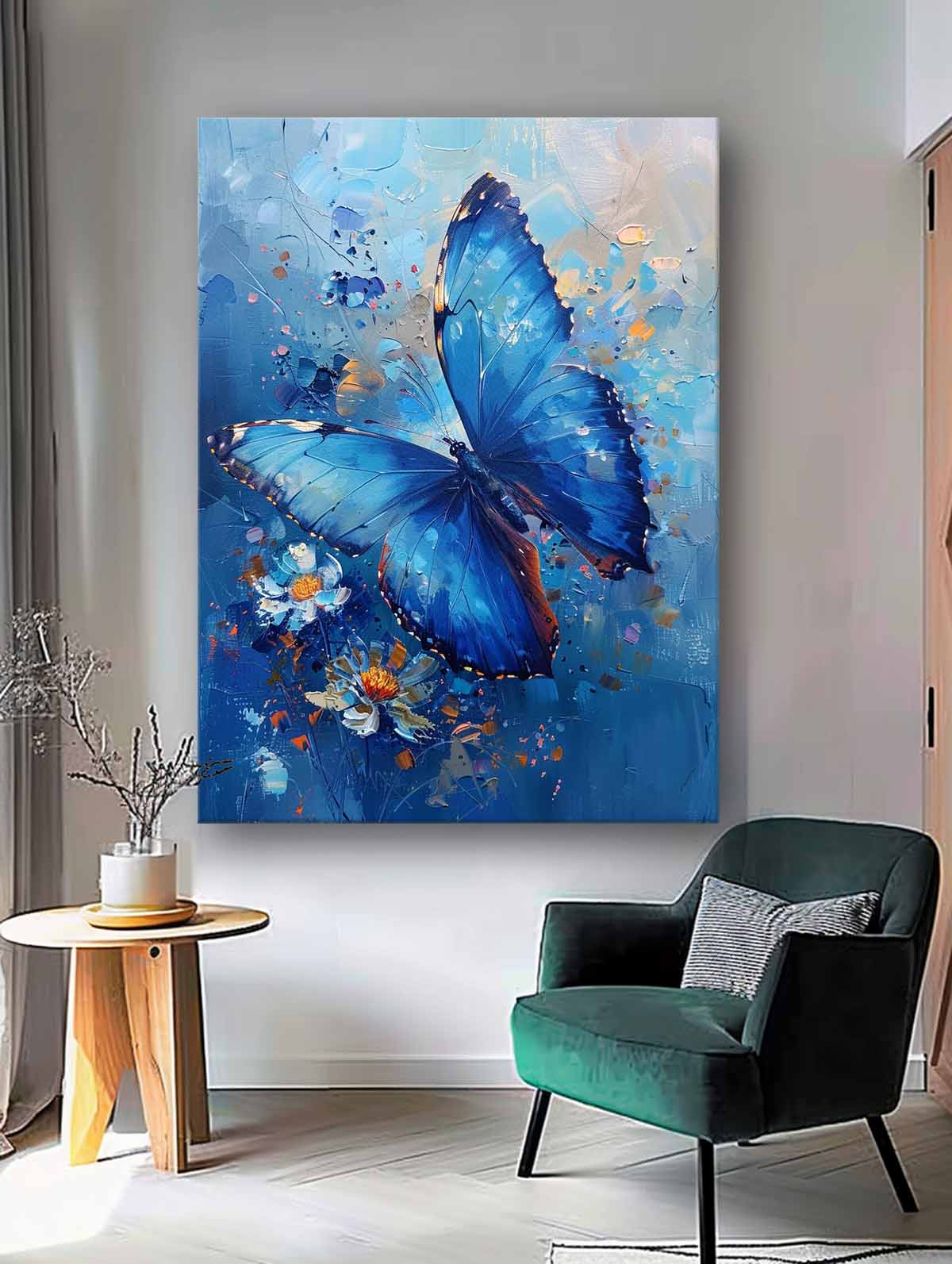 Impressionist Butterfly Wall Art Blue Oil Painting Modern Texture Oil Painting Original Artwork Decor