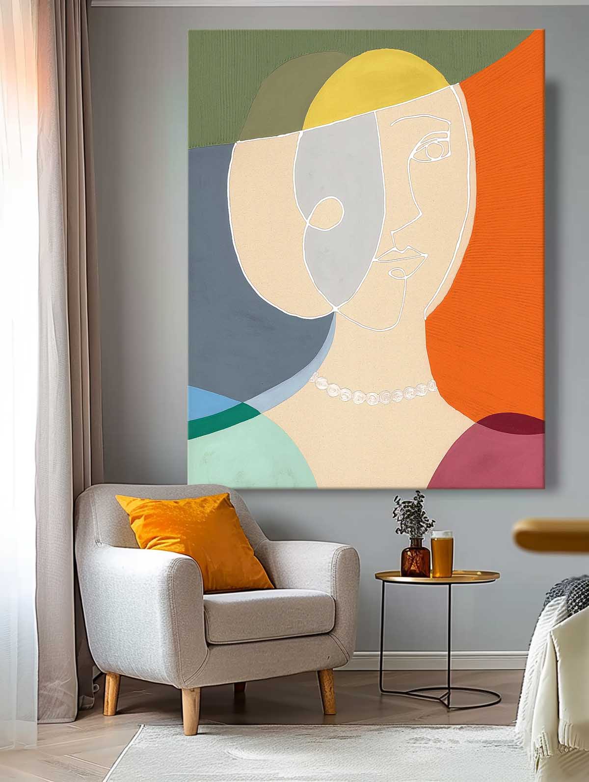 Original Nordic Style Wall Art Minimalism Colorful Abstract Line Artwork Large Figure Painting Gift