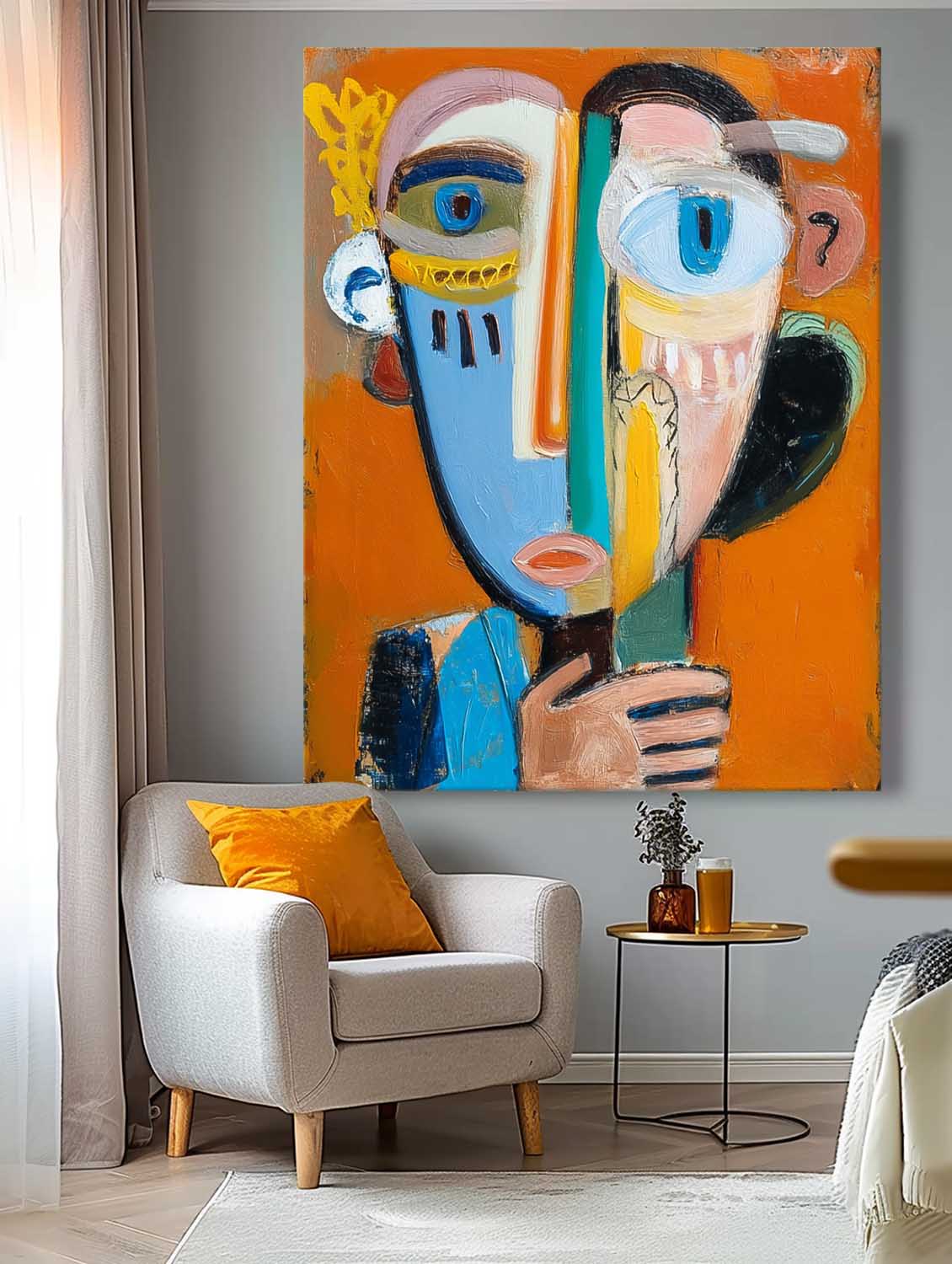 Abstract Portrait Oil Painting On Canvas Large People Wall Art Original Humor Face Painting For Living Room