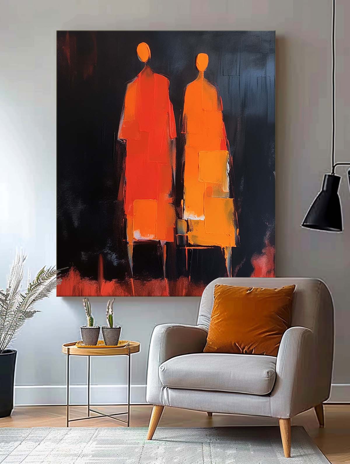 Warm Color Original Abstract Wall Art Character Outline Painting Big Human Painting Framed Artwork