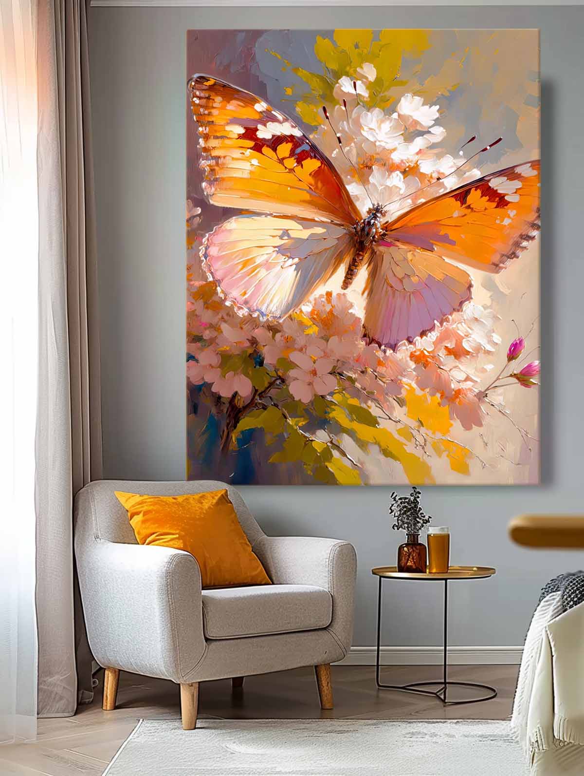 Bright Oil Painting Modern Texture Oil Painting Impressionist Butterfly Wall Art Original Artwork Decor