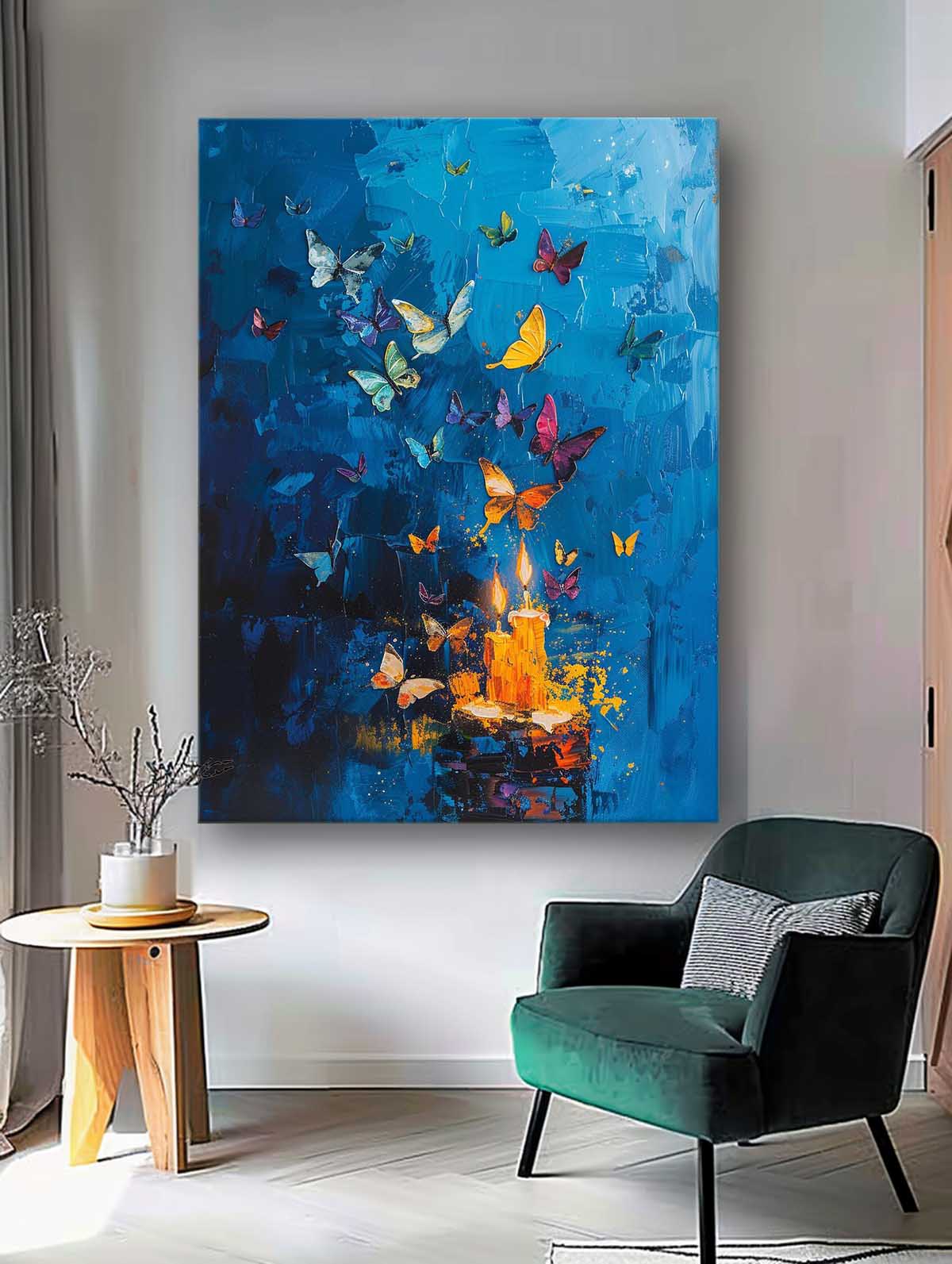 Original Artwork Abstract Still Life Painting Butterfly By Candlelight Acrylic Painting On Canvas Home Decor
