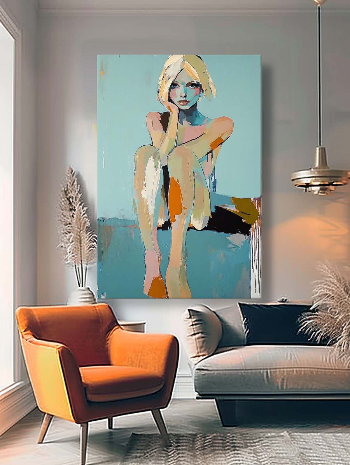 Large Girl Portrait Painting Abstract Lady Painting Woman Artwork Original Wall Art Framed Home Decor