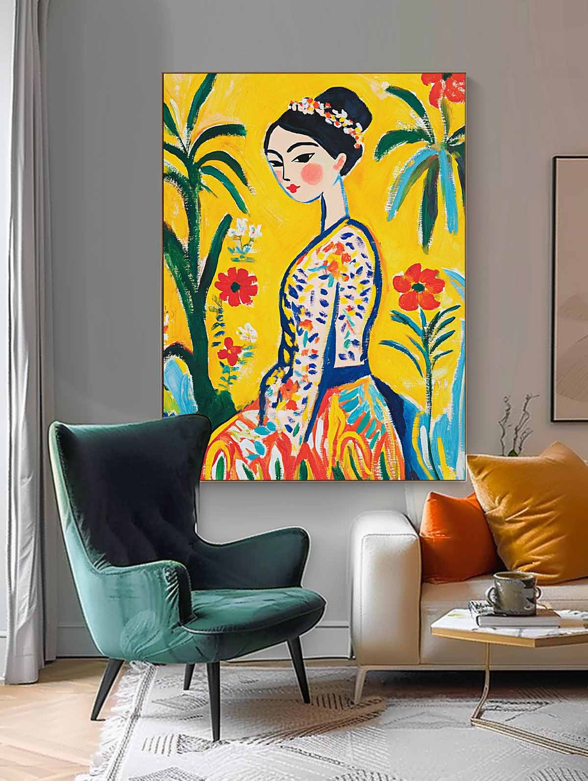 Lady In Gold Painting Artwork Cute Girl In A Romantic Vintage Style Gorgeous Original Modern Wall Art