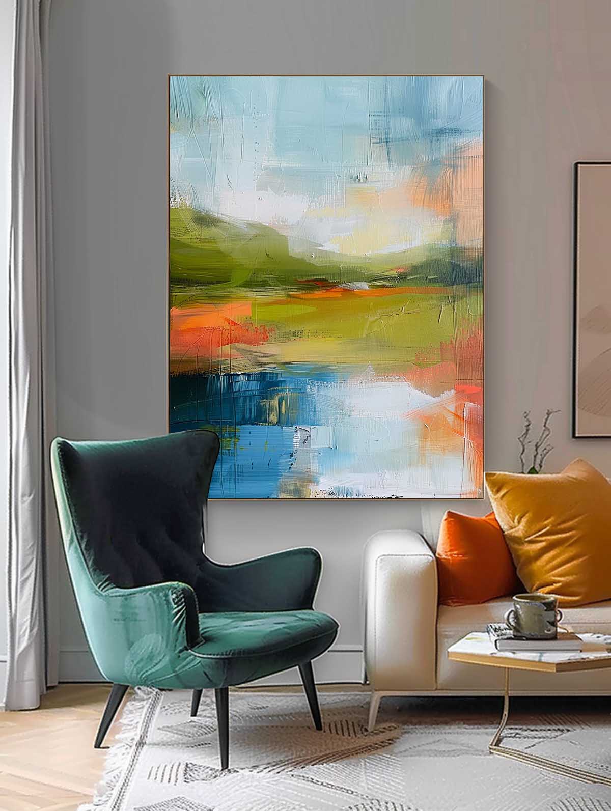 Large Abstract Painting On Canvas Modern Landscape Wall Art Original Scenery Painting For Living Room