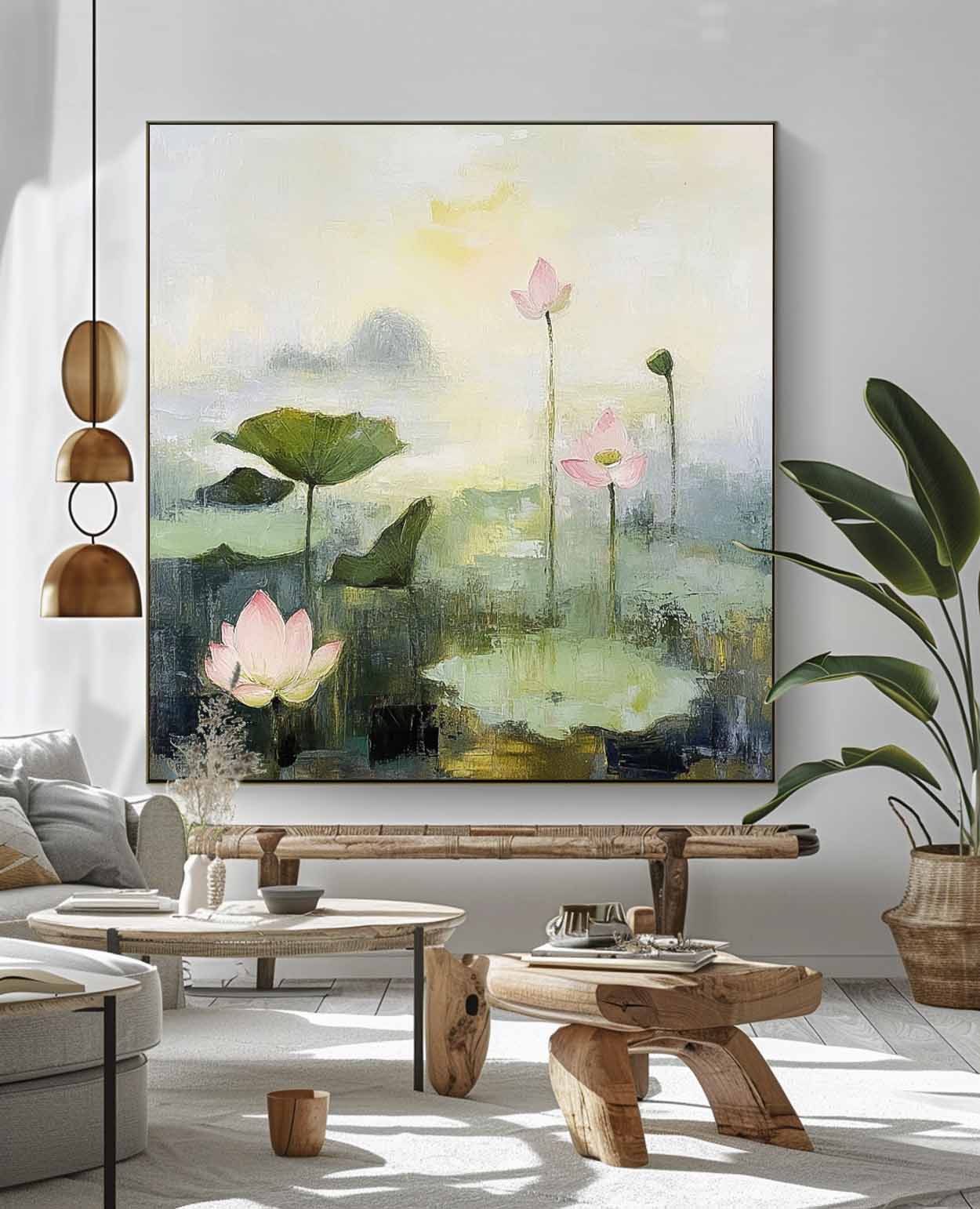 Large Handmade Wall Art Original Abstract Lotus Artwork Floral Texture Canvas Painting For Living Room