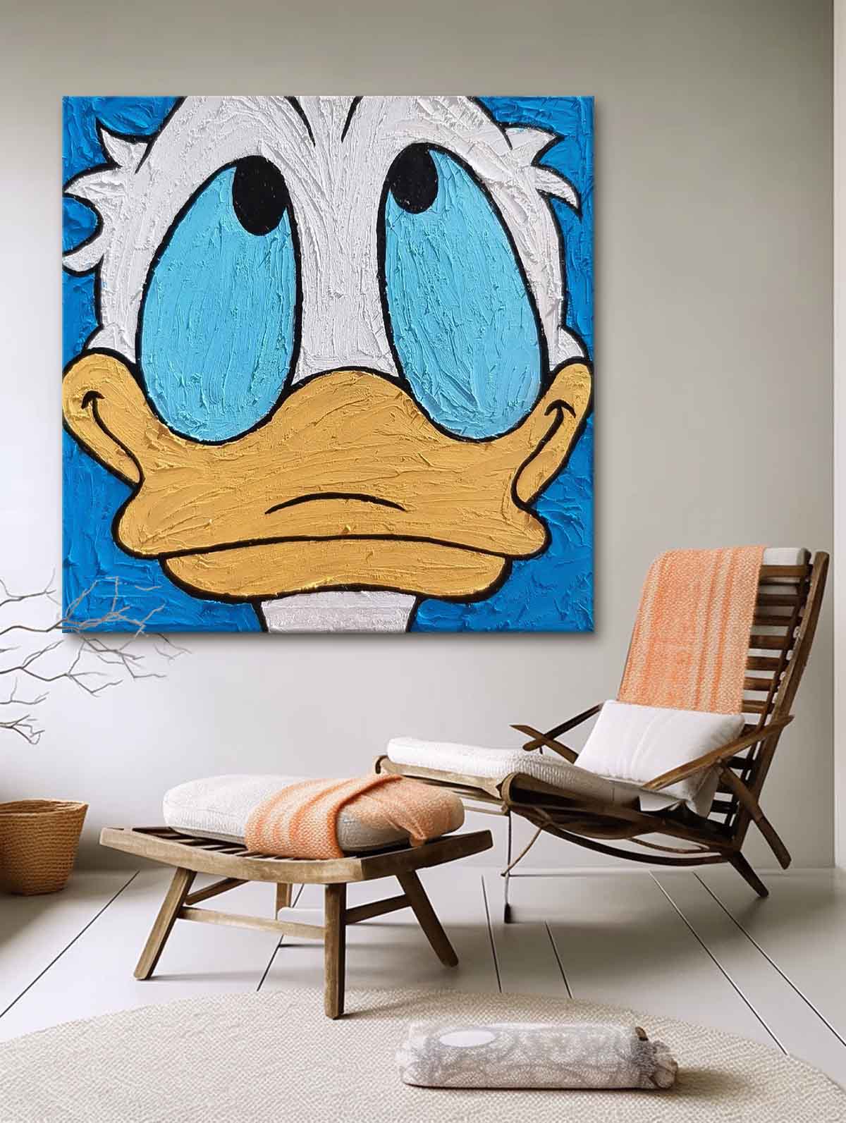 Original Graffiti Disney Characters Painting Canvas Square Donald Duck Abstract Wall Art Large Artwork