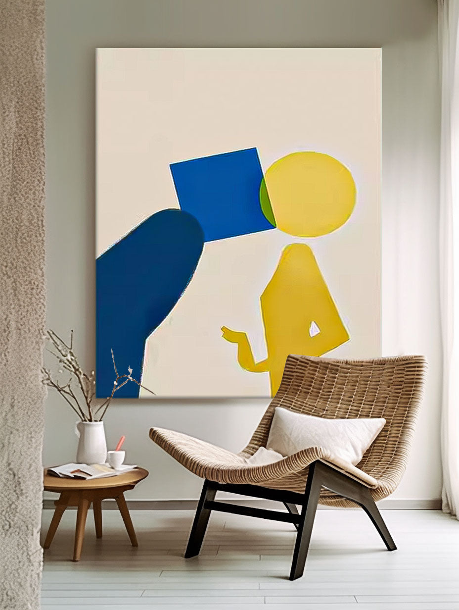 Original Hand-Painted Artwork Large Cute Little Guy Wall Art Minimalist Abstract Canvas Oil Painting