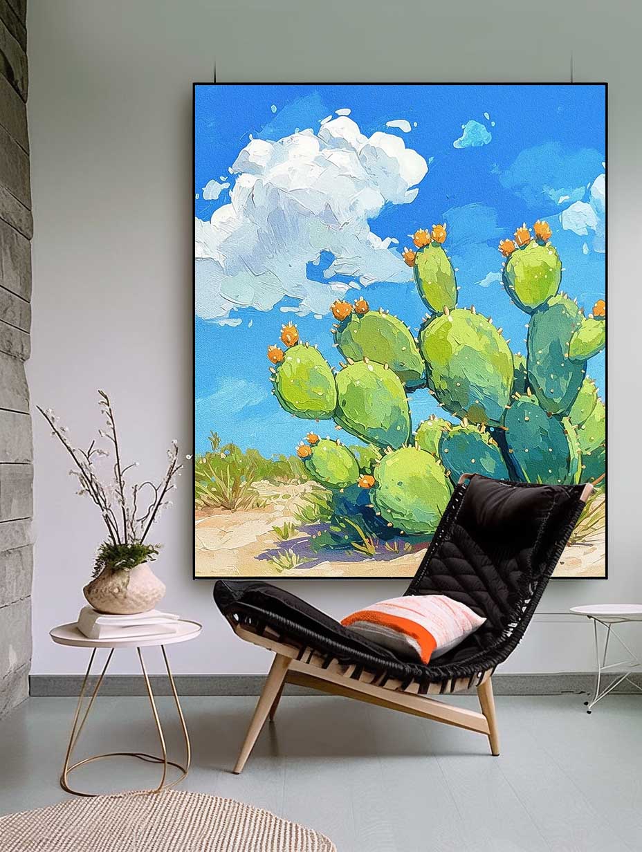 Bright Landscape Texture Large Cute Cactus Painting On Canvas Abstract Scenery Oil Painting For Living Room