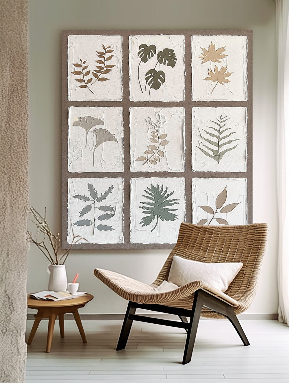 Minimalism Artwork Floral Painting on Canvas 3D Plant Textured Variety Of Leaves Wall Art Home Decor