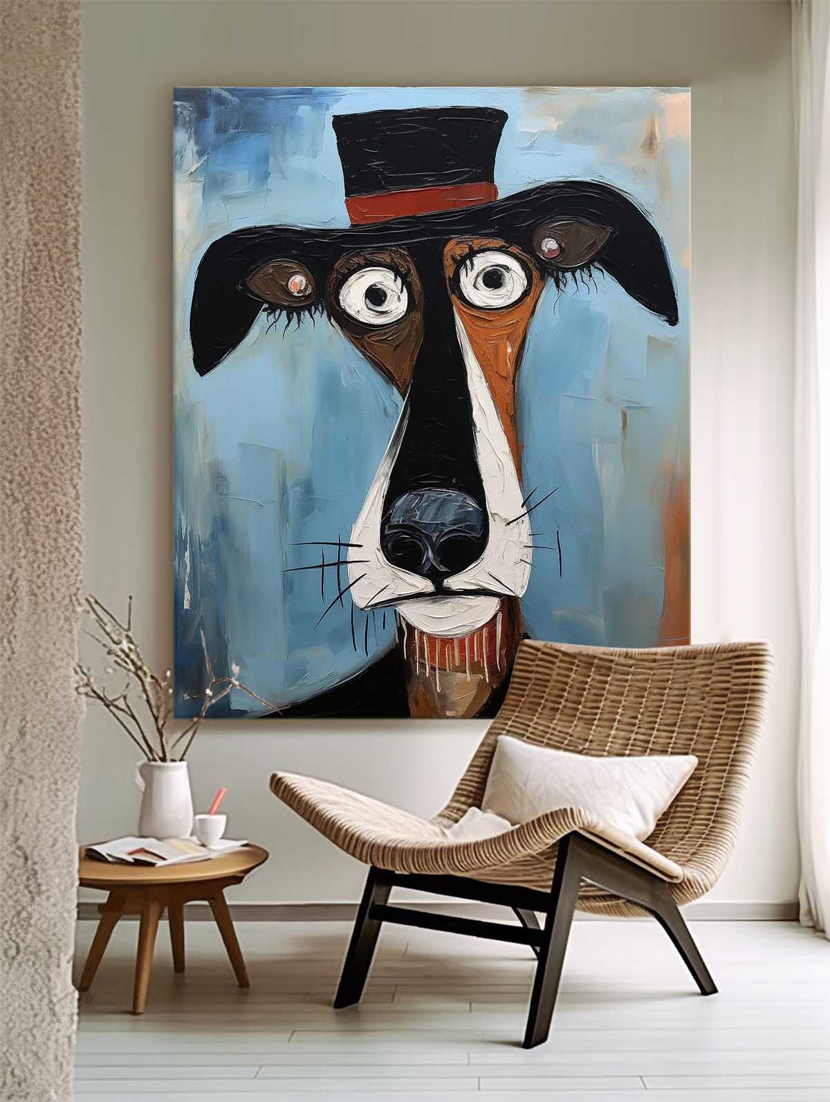 Puppy In A Hat Large Artwork Abstract Cute Dog Acrylic Painting Color Modern Oil Painting Home Decor