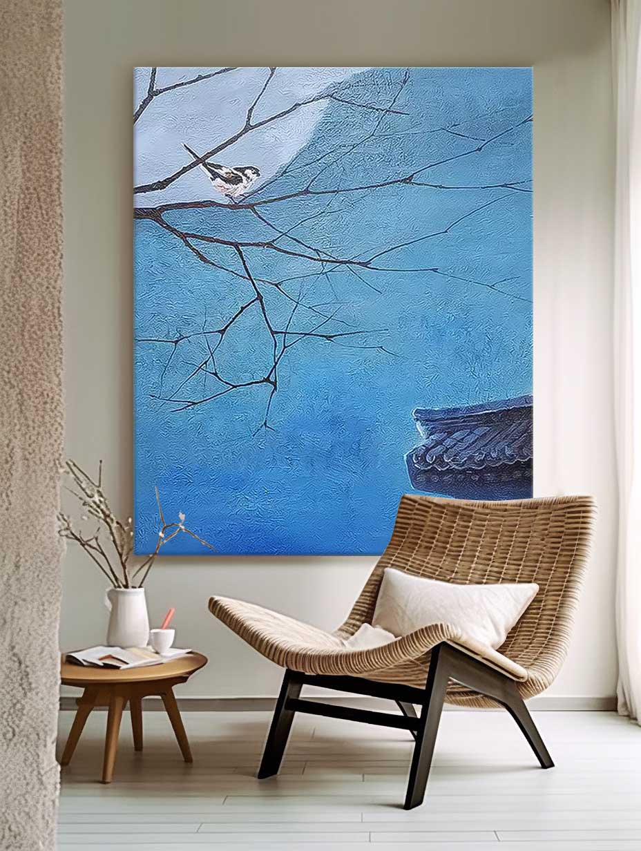 Large Blue Landscape Oil Painting On Canvas Abstract Scenery Wall Art Acrylic Painting Night View Home Decor
