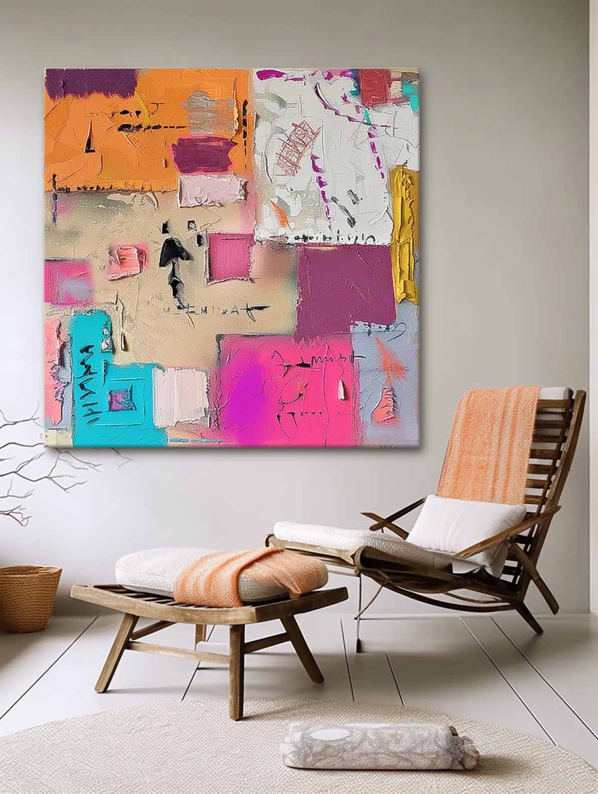 Colorful Graffiti Oil Painting Square Texture Abstract Colorful Acrylic Painting On Canvas Lovely Wall Art