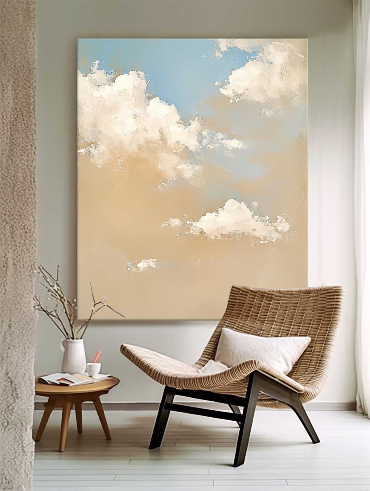 Large Cloud Painting On Canvas Abstract Cloud Oil Painting Warm Yellow Cloudiness Texture For Living Room
