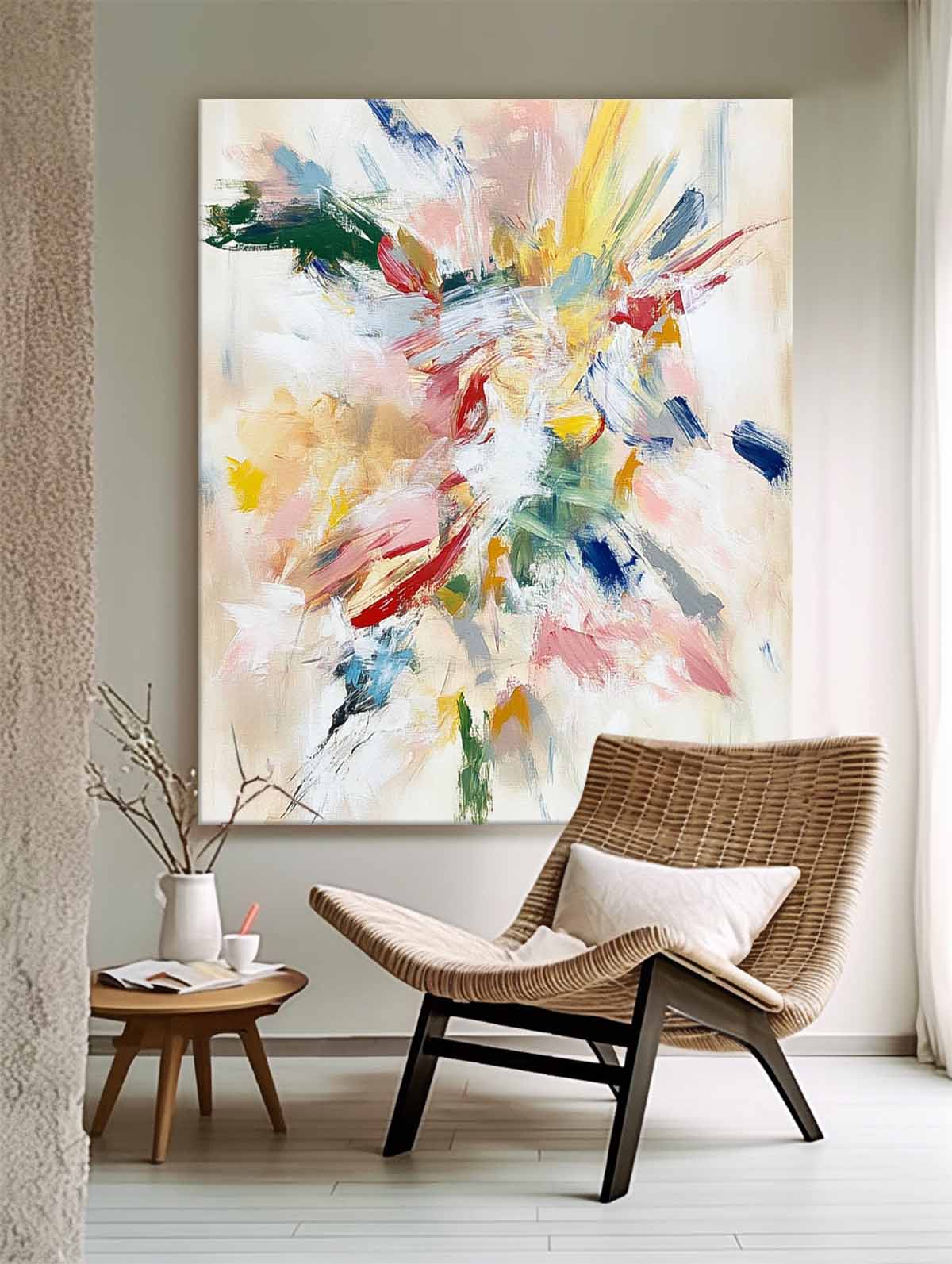 Original Acrylic Painting Wall Art Abstract Fireworks Oil Painting on Canvas Modern Minimalist Wall Art