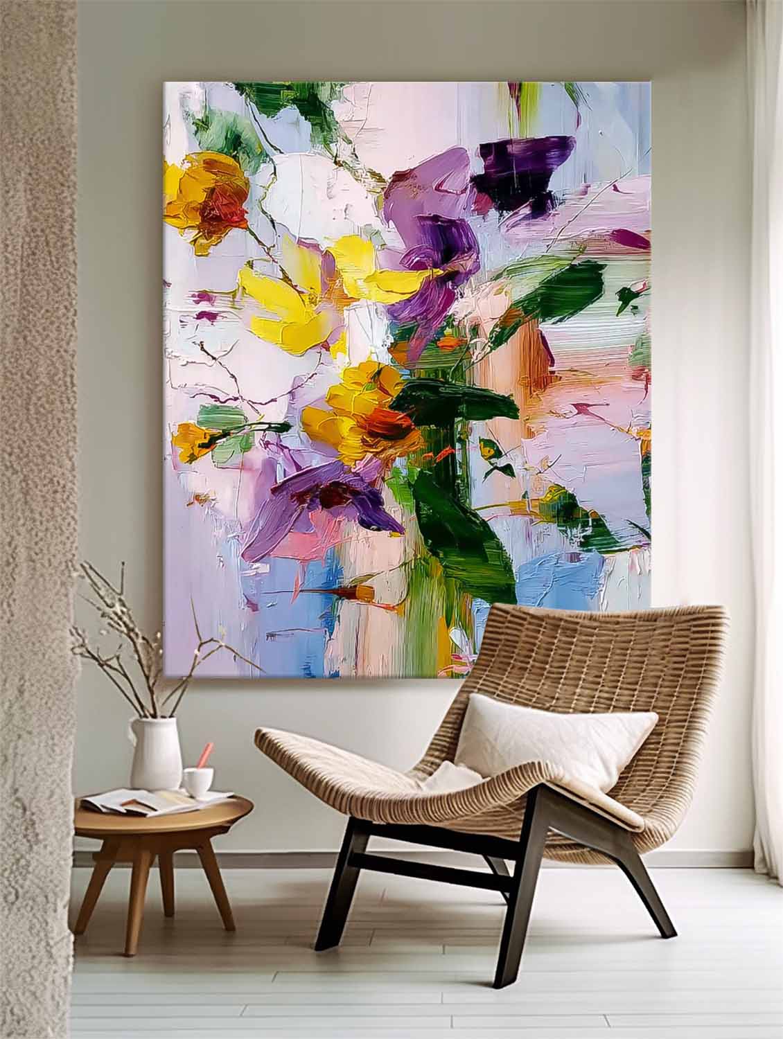 Large Flower Abstract Knife Painting Canvas Original Artwork Texture Plant Wall Art For Living Room