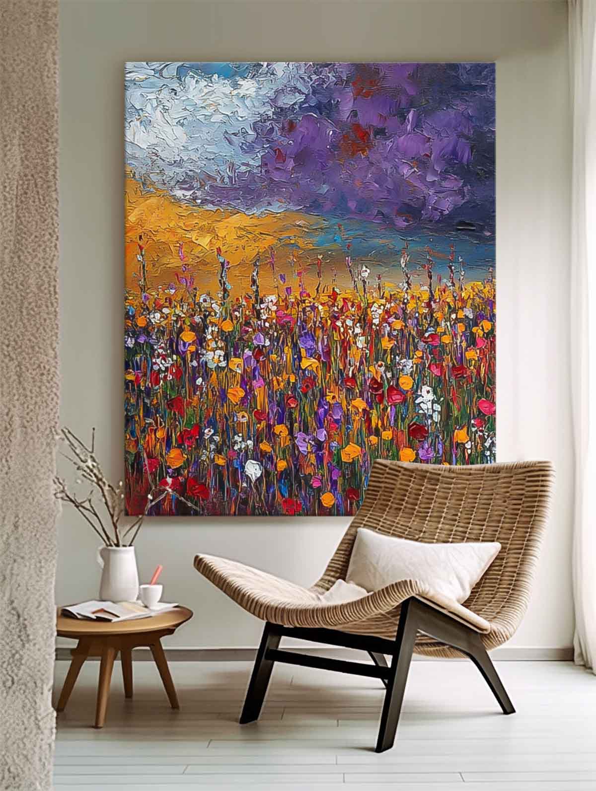 Large Spring Wall Art Abstract Purple Scenery Painting Original Landscape Oil Painting Living Room Decor