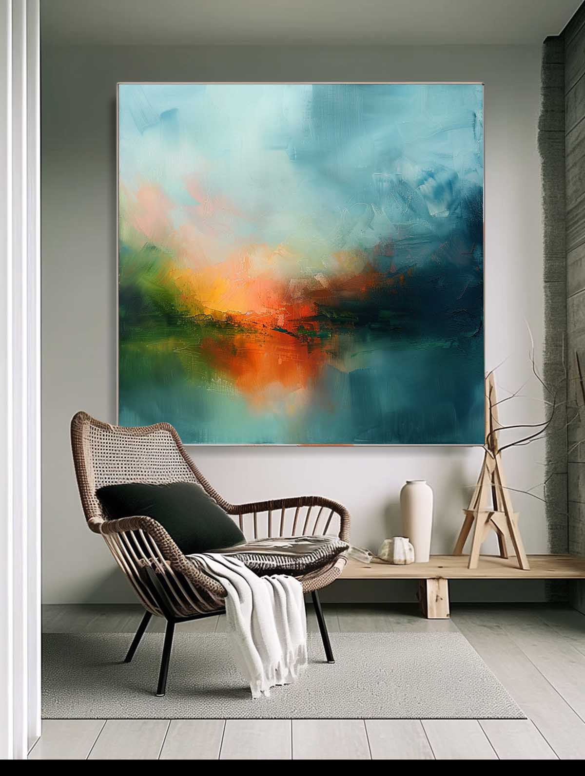 Large Abstract Oil Painting Canvas Modern Scenery Nature Art Original Warm Color Landscape Wall Art Home Decor