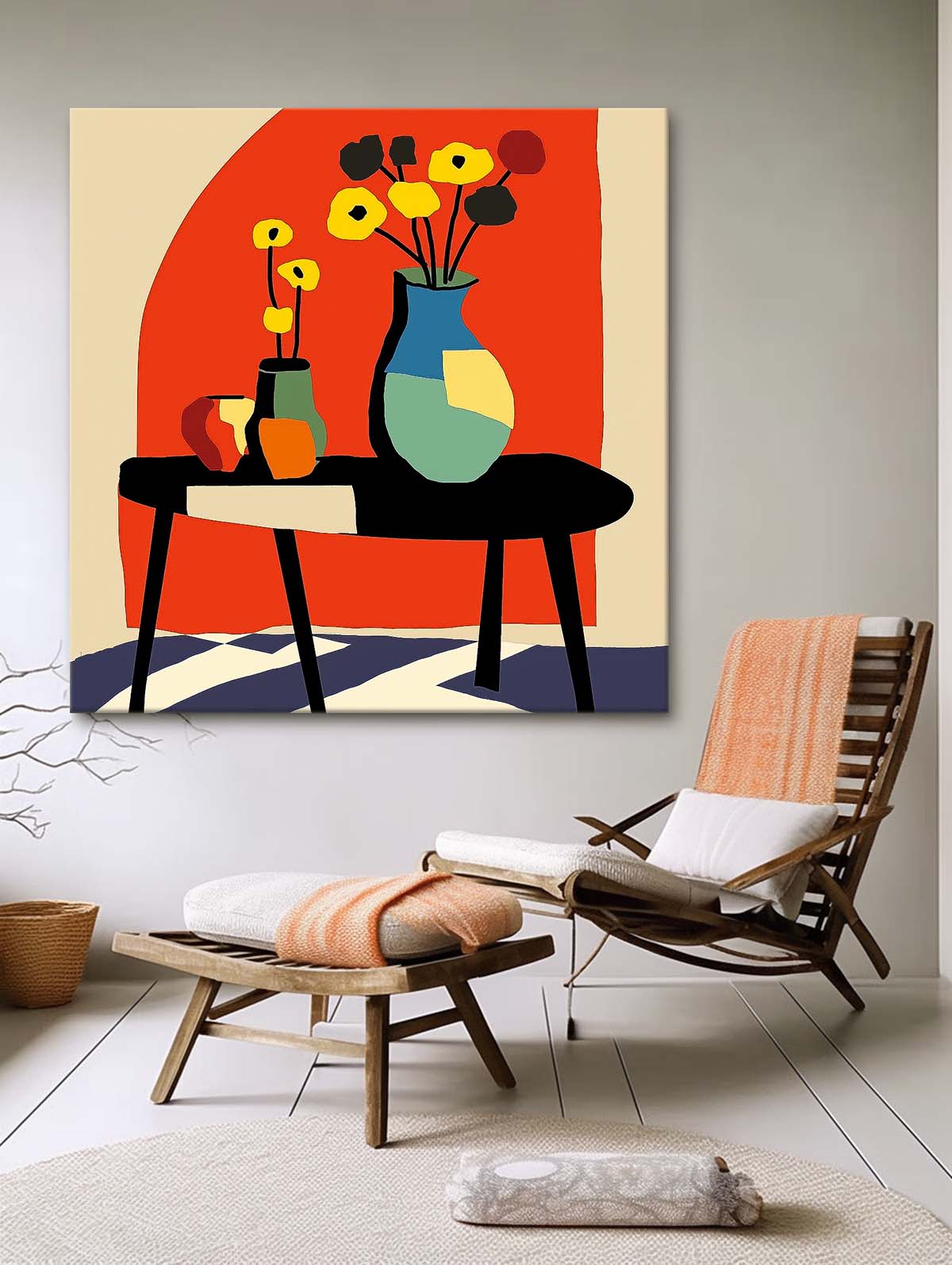 Square Contemporary Bright Paintings Wall Art Large Realism Flowers Painting Beautiful Vase Artwork