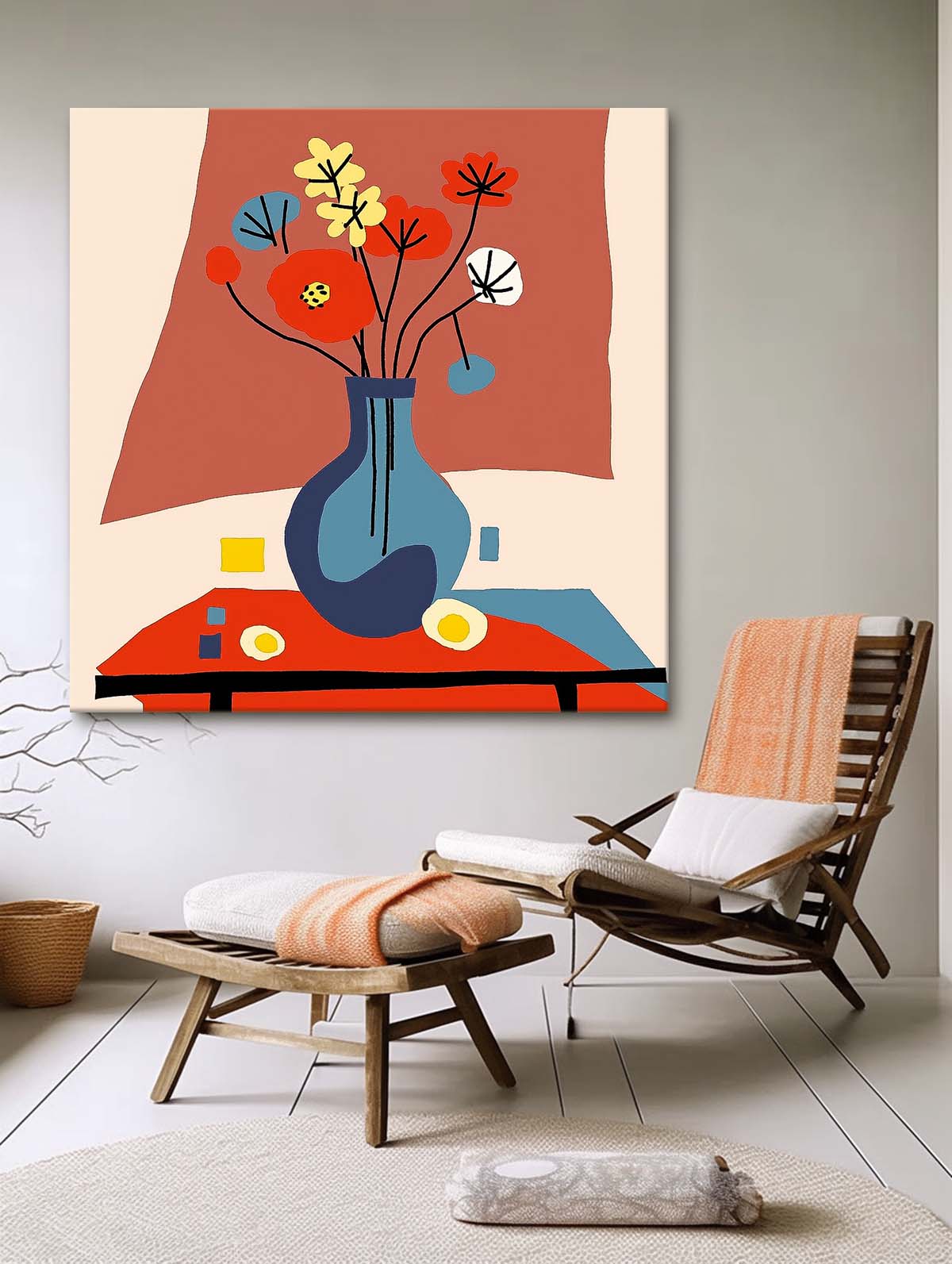 Large Realism Flowers Paintings Square Contemporary Bright Paintings Wall Art Beautiful Vase Artwork