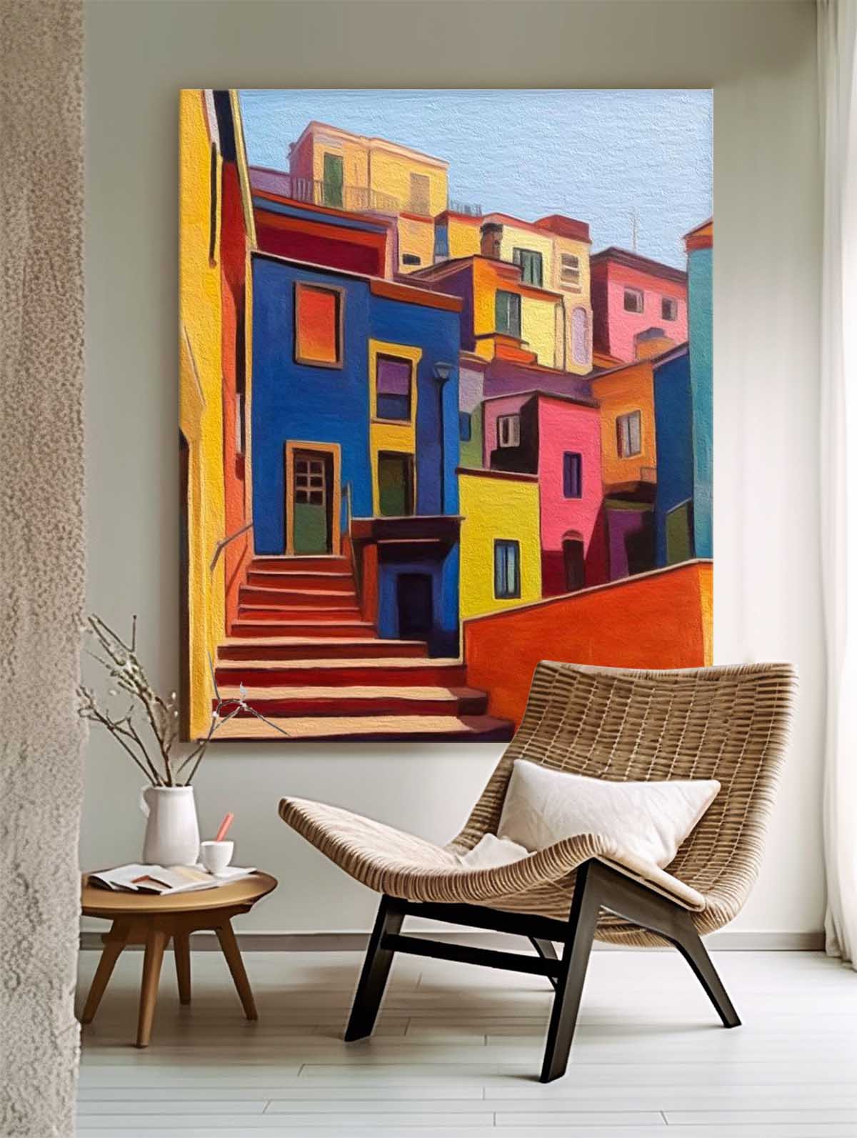 Large Realism Acrylic painting Original Architecture Wall Art Modern Colorful House Oil Painting Home Decor