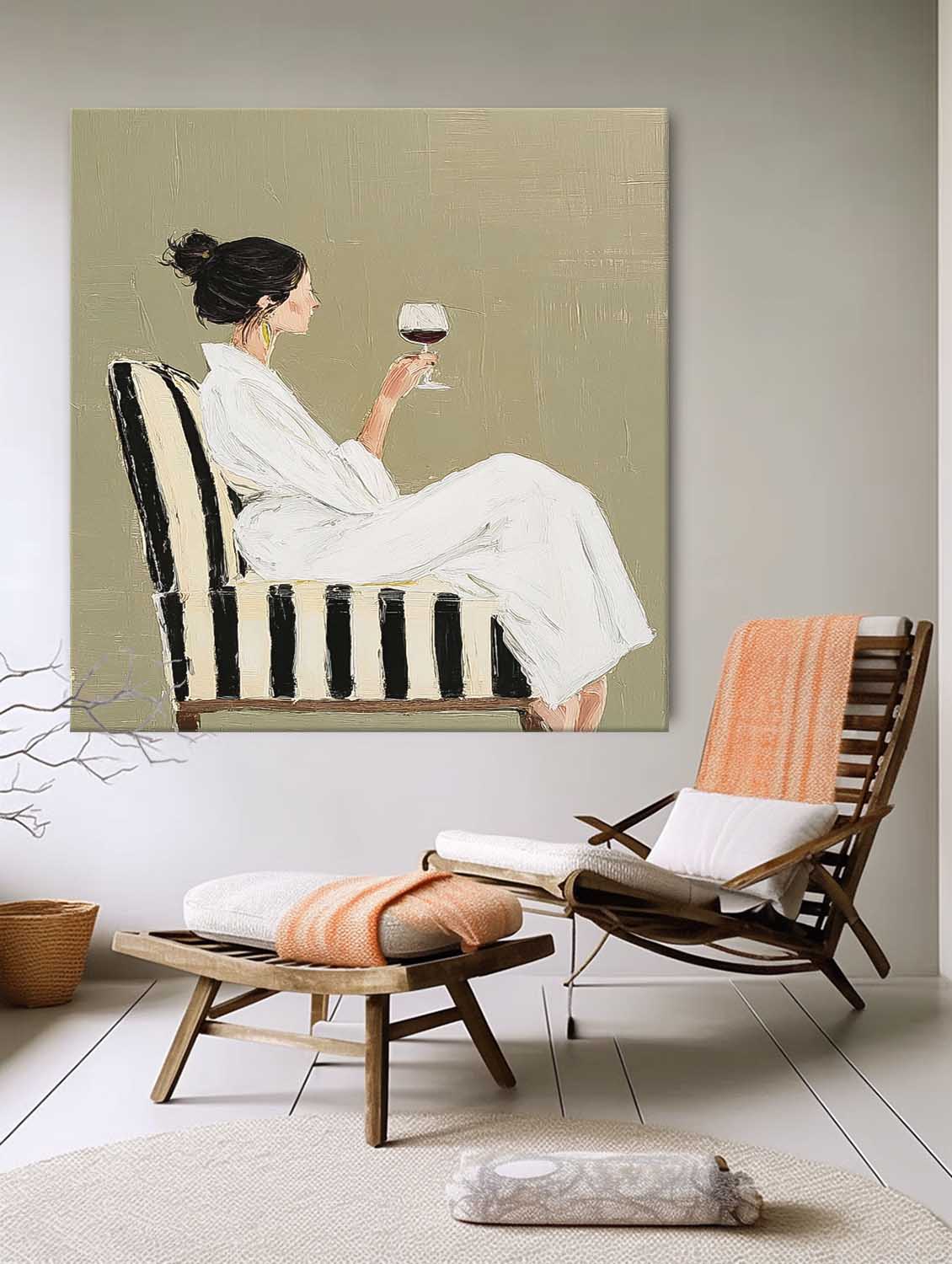 Square Abstract Lady Wearing A Bathrobe Painting Canvas Figure Artwork Original Elegant Woman Wall Art