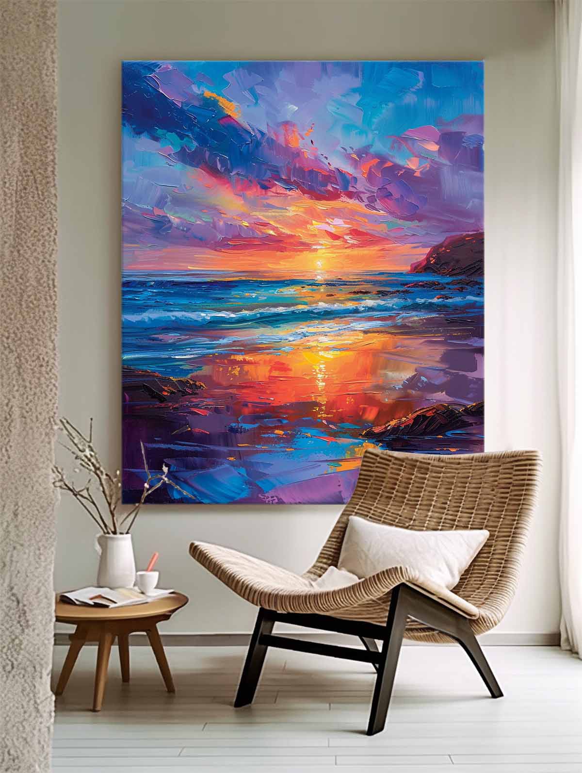 Colorful Original Abstract Beach Oil Painting On Canvas Large Ocean Wall Art Texture Sunset Artwork Home Decor