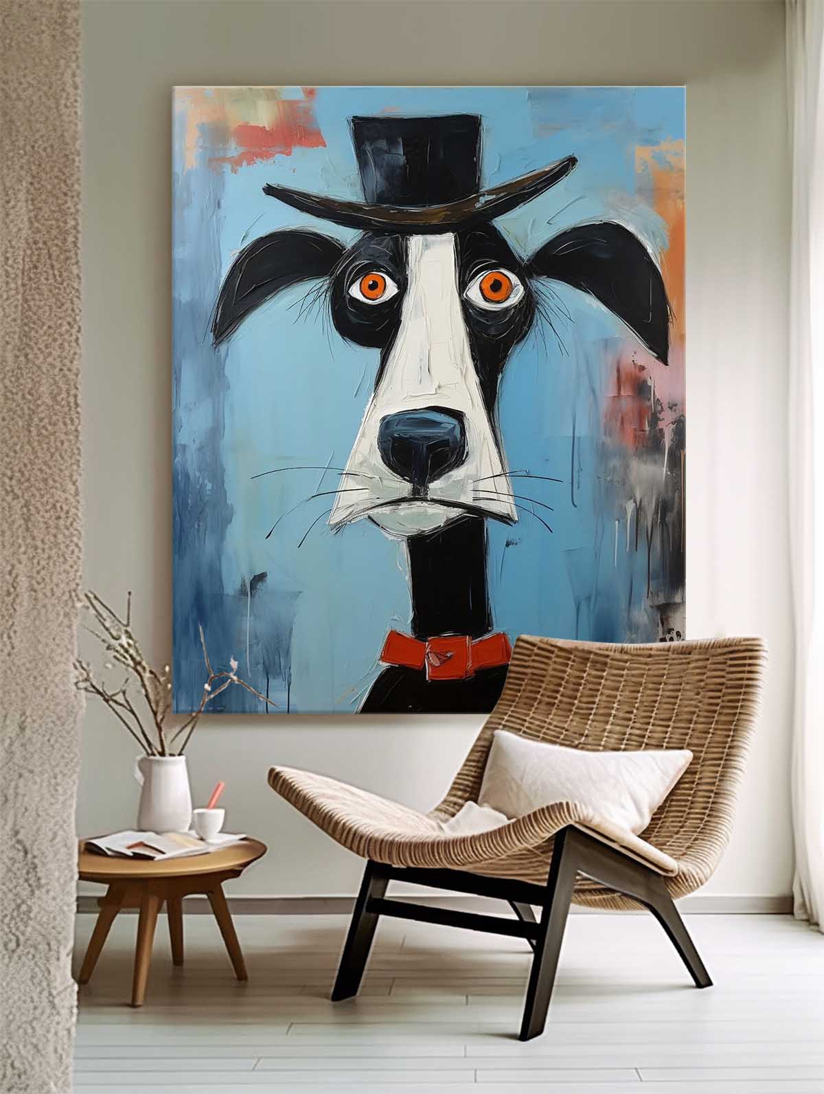 Puppy In A Hat Large Artwork Abstract Cute Dog Acrylic Painting Modern Doberman Pinscher Oil Painting Home Decor