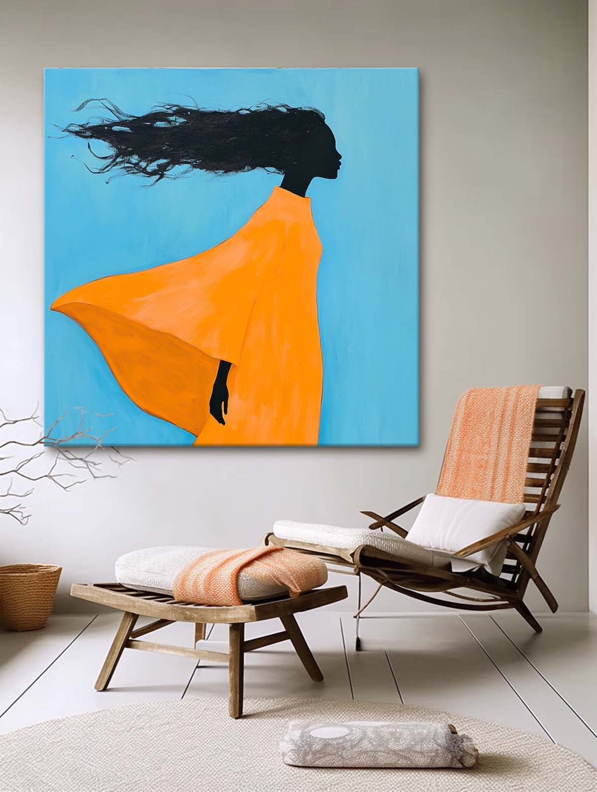 Square Large Girl Acrylic Painting Original Contemporary Little Girl Wall Art Abstract Artwork Home Decor