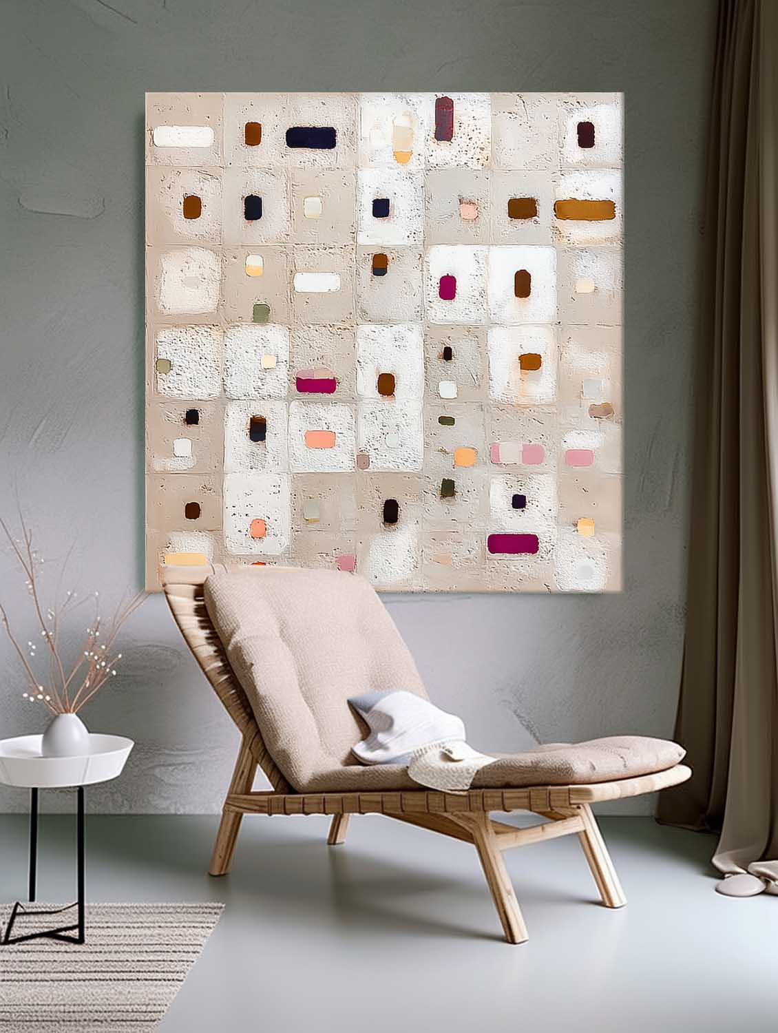 Abstract Geometry Acrylic painting Large Square Color Block Texture Painting Framed Original Wall Art