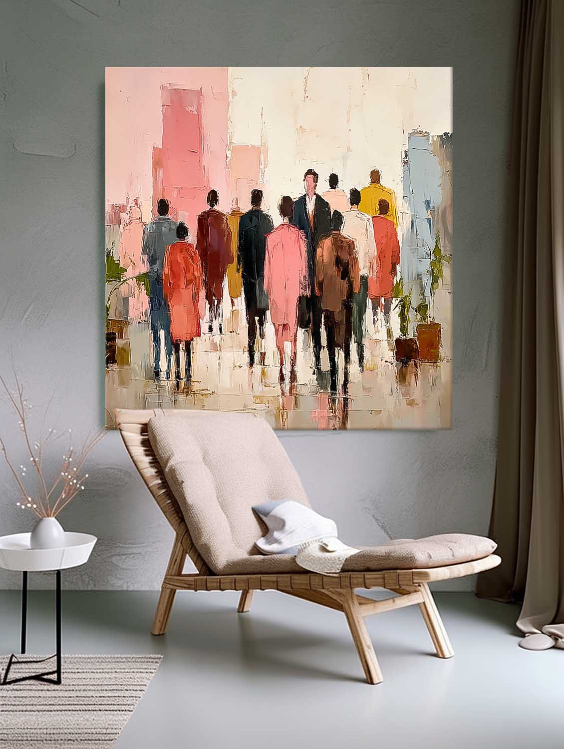Large Multi-person Street Wall Art Abstract Figure Painting Canvas Original Passerby Features Artwork