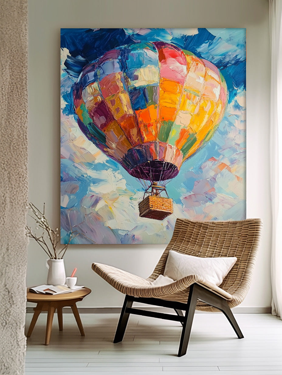 Abstract Scenery Oil Painting Large Hot Air Balloon Painting On Canvas Colorful Landscape Texture Artwork