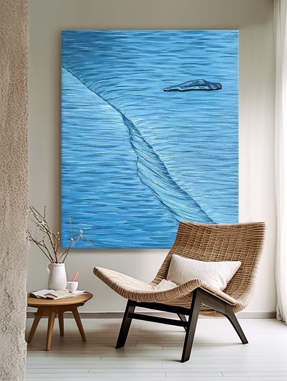 Original Hand-Painted Artwork Large Blue StereoscopicWall Art Minimalist Abstract Canvas Oil Painting