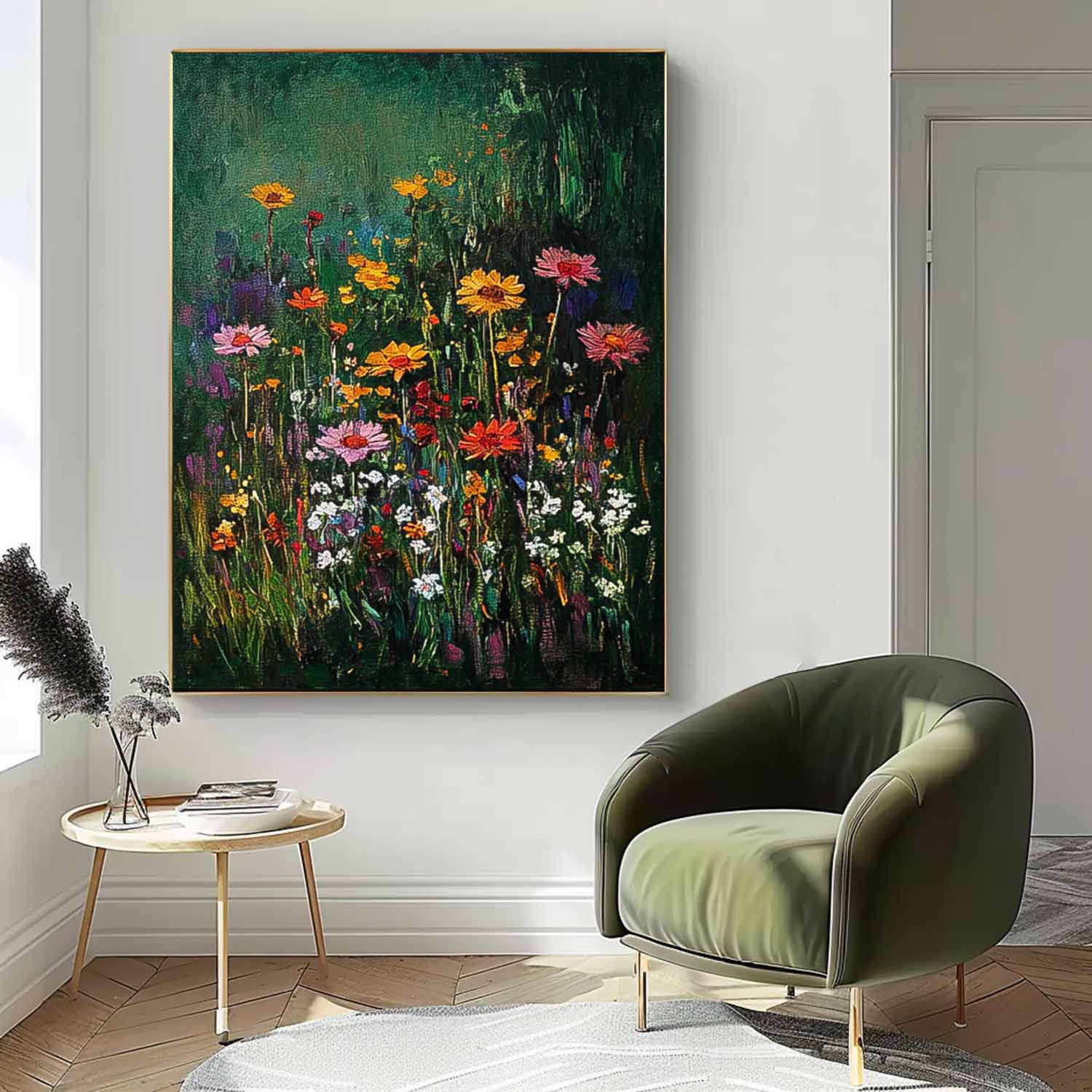 Big Original Texture Beautiful colorful Flowers Artwork Abstract Flower Oil Painting On Canvas Framed