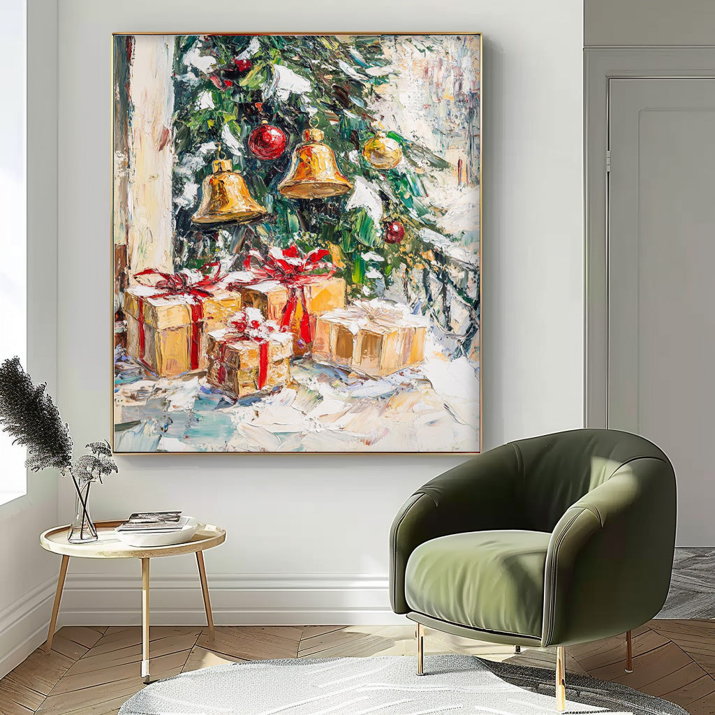 Original Christmas Tree Painting Snow Acrylic Painting Texture Abstract Christmas Tree Art Home Decor