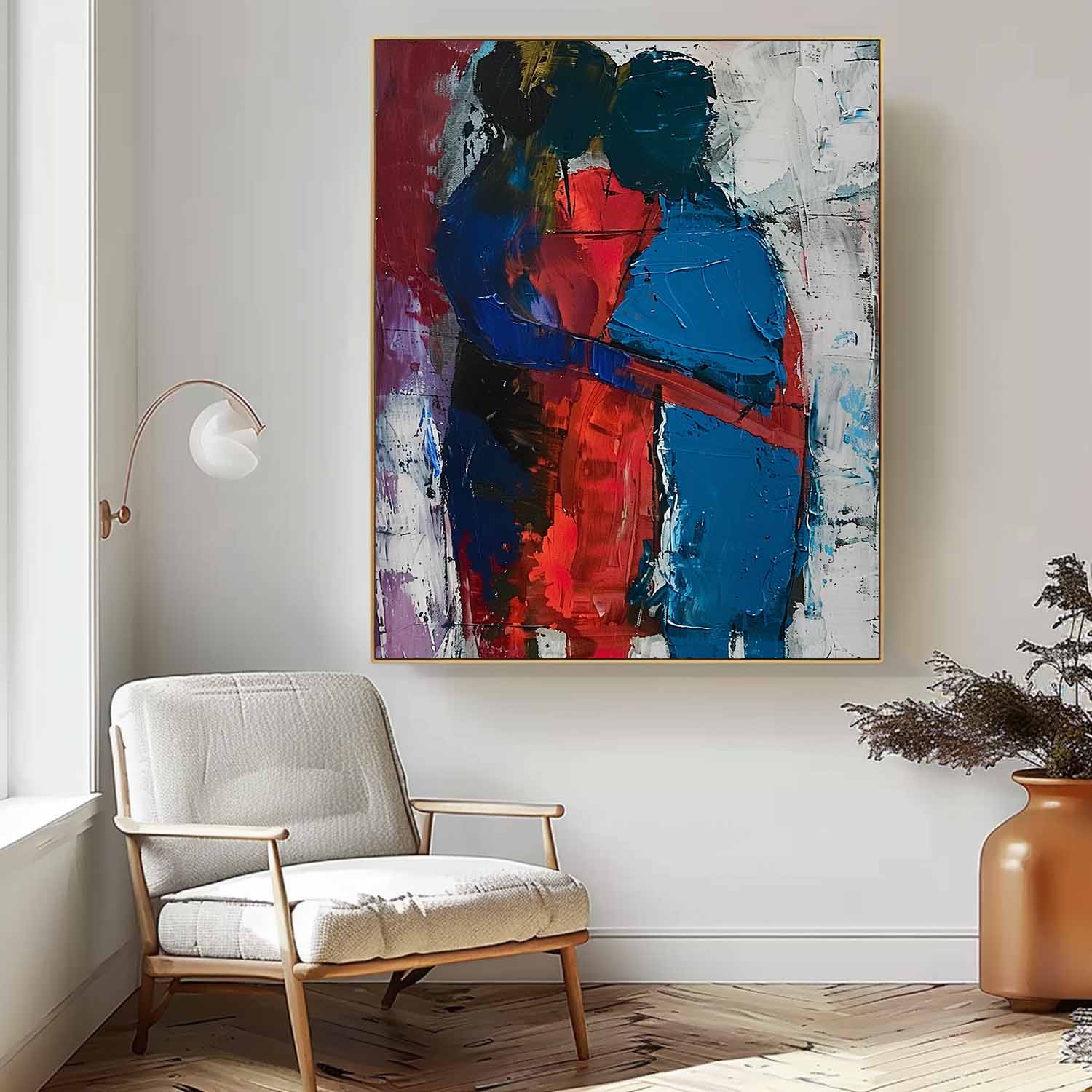 Original Abstract Embrace Wall Art Character Outline Painting Big Human Painting Framed Dark Series Artwork