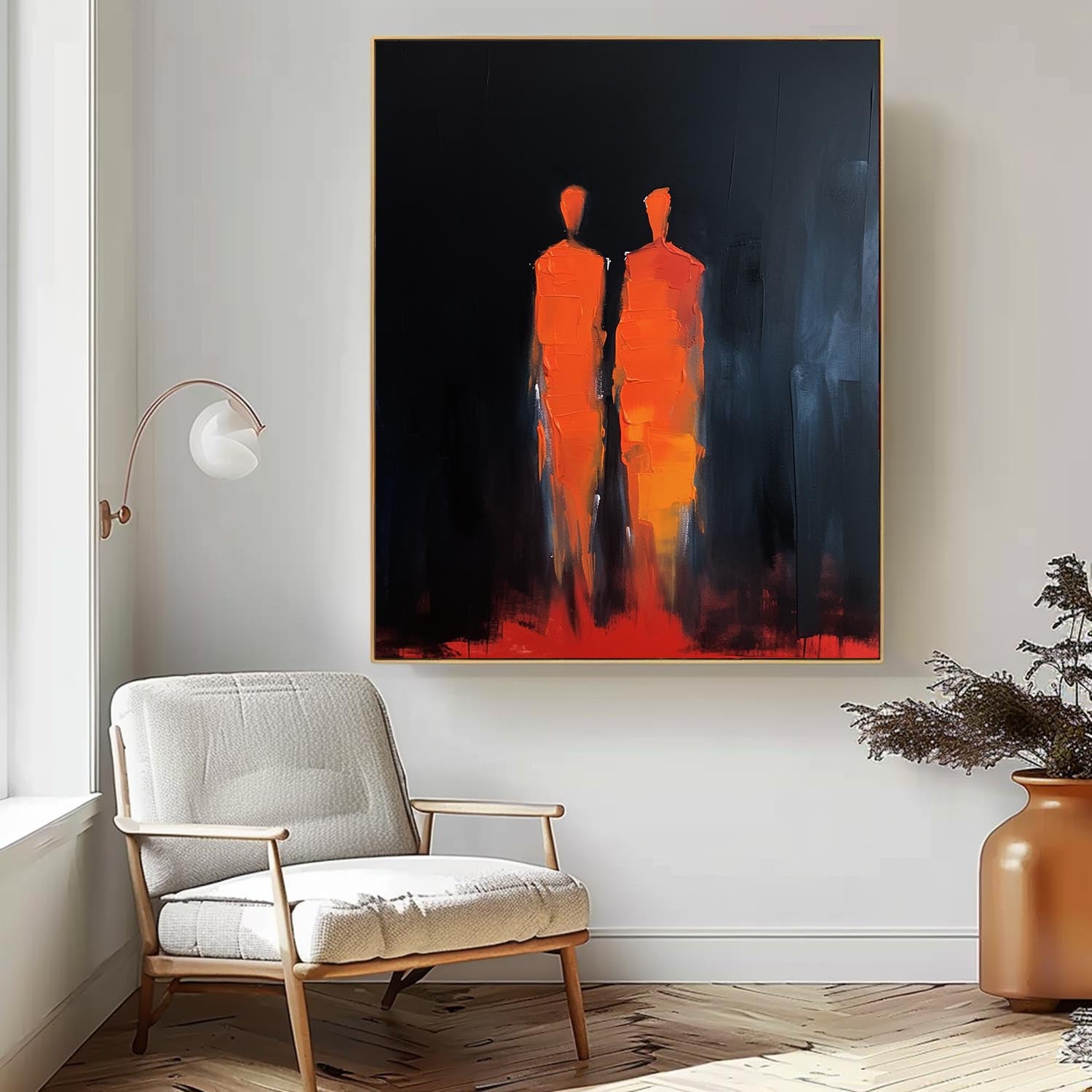 Warm Color Original Abstract Wall Art Big Contour Acrylic Painting Character Outline Painting Framed Artwork