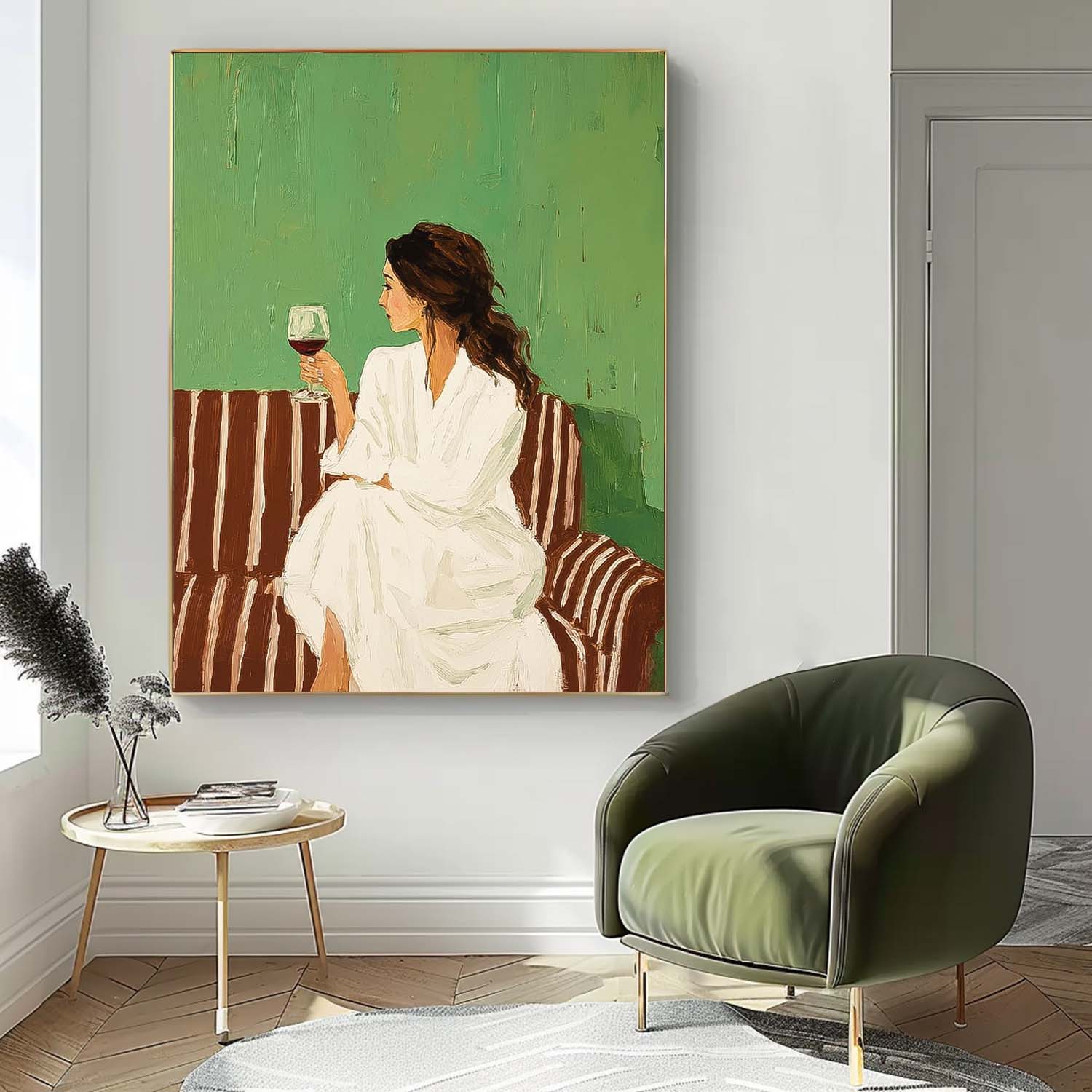 Original Elegant Woman Wall Art Abstract Lady Wearing A Bathrobe Oil Painting Canvas Figure Artwork Framed