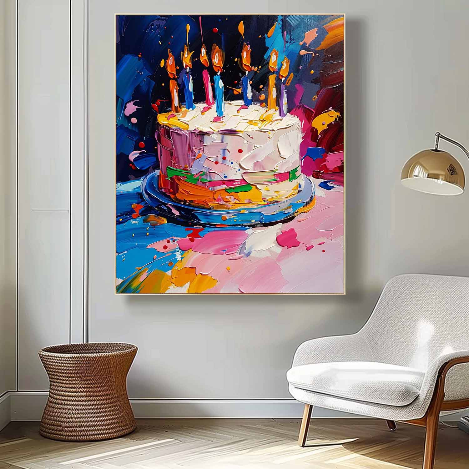 Big Original Artwork Abstract Still Life Painting On Canvas Colorful Cream Cake Acrylic Painting Birthday Gift