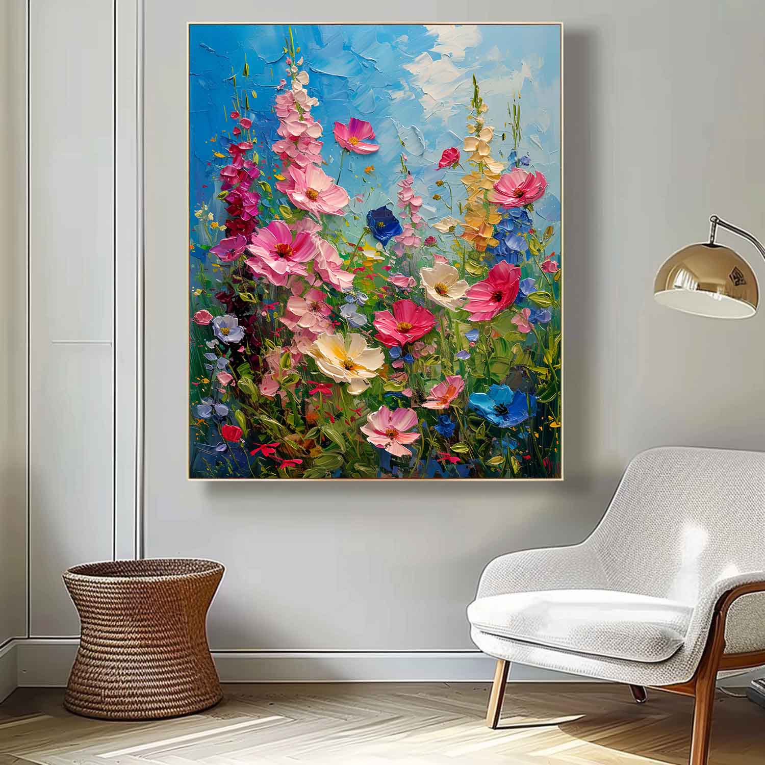 Colorful Flowers Acrylic Painting Canvas Large Textured Art Original Floral Painting For Living Room
