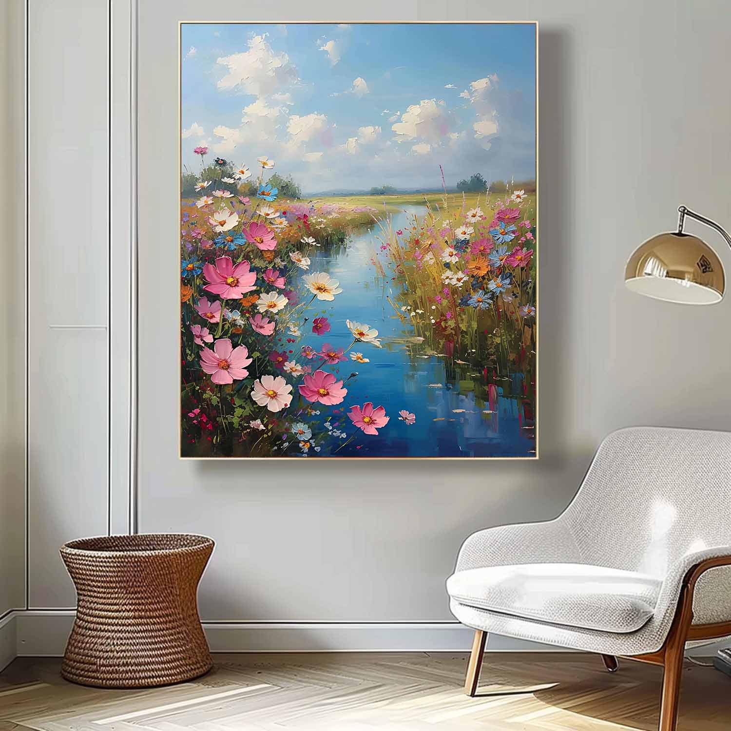 Abstract Riverside Scenery Wall Art Acrylic Painting Large Landscape Oil Painting On Canvas Home Decor