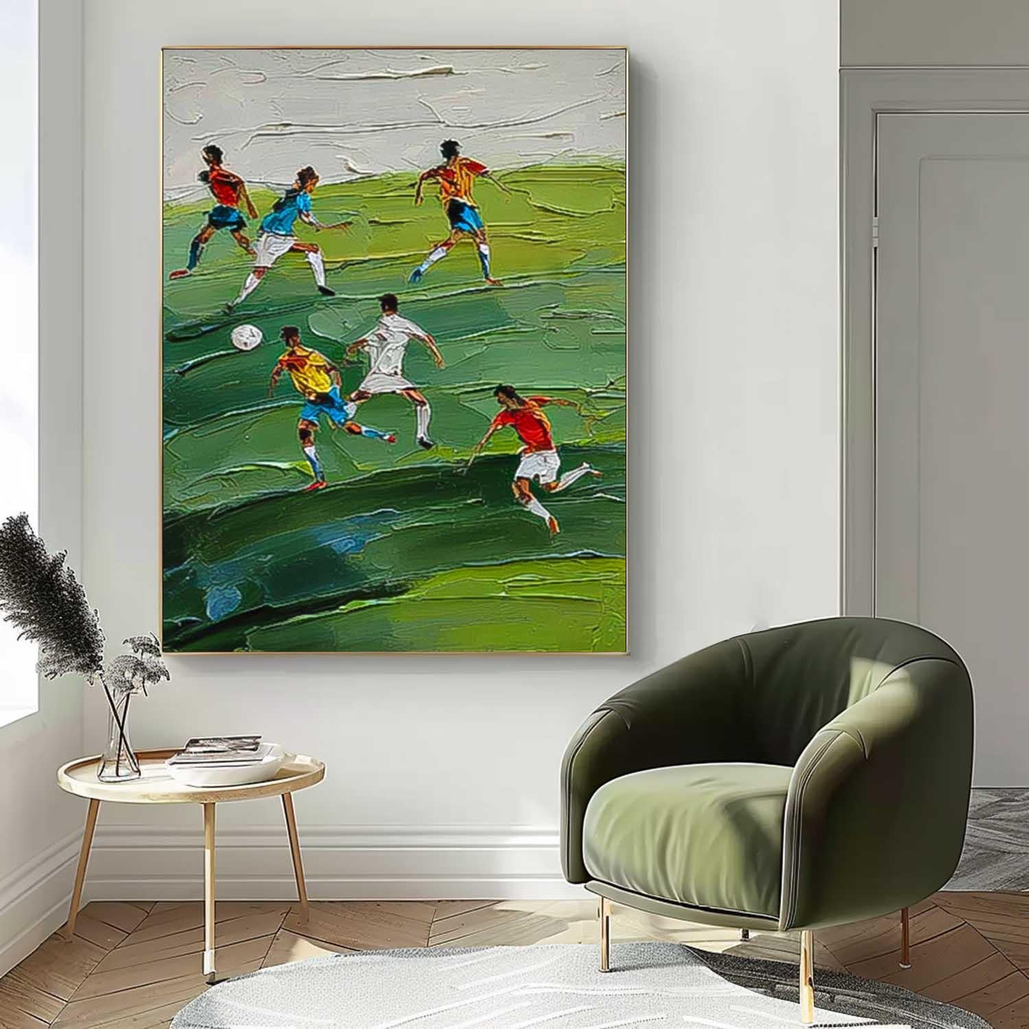 Textured Football Wall Art Green Football Textured Canvas Art Sports Art Lover Gift Home Decor
