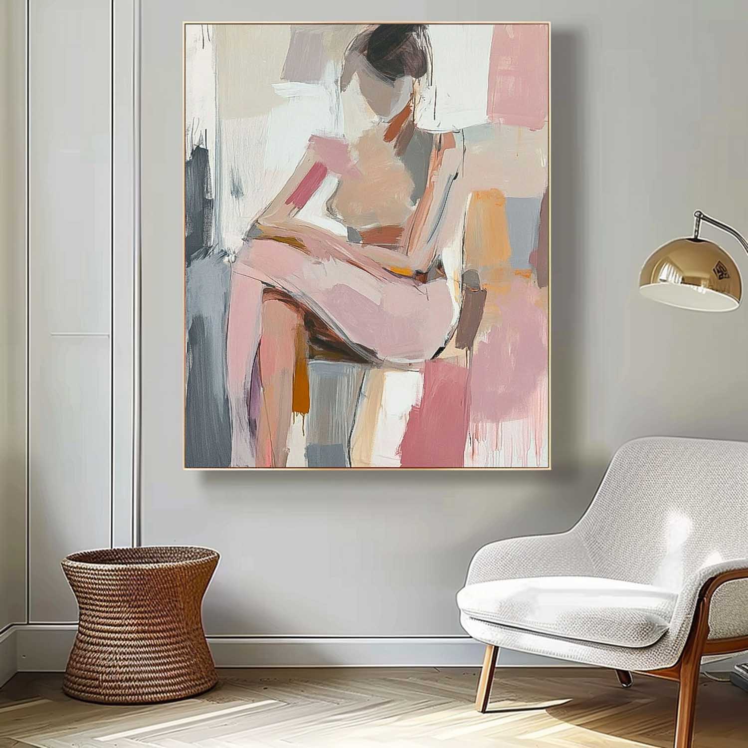 Abstract Doodle Artwork Original Wall Art Framed Large Girl Painting Abstract Lady Painting For Living Room
